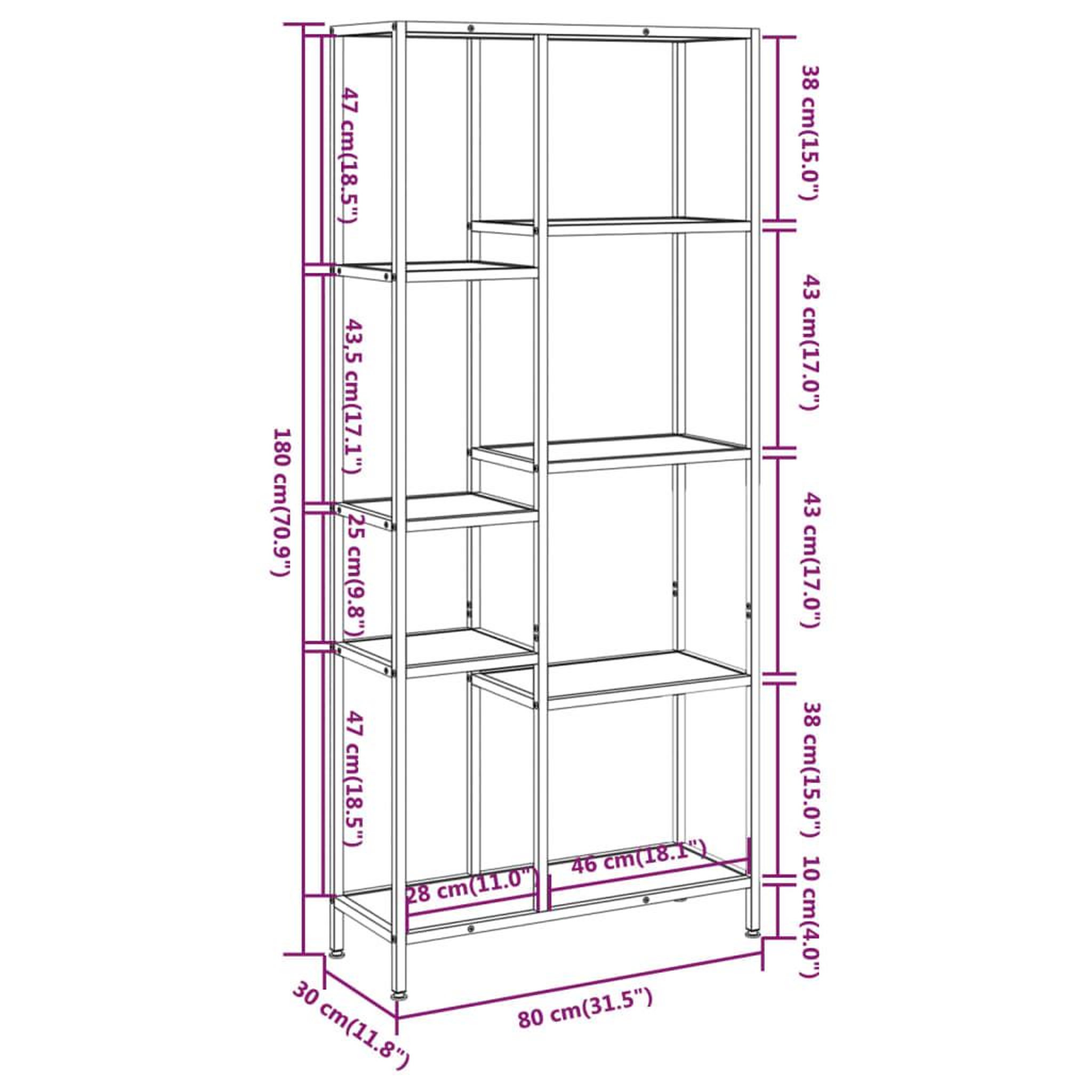 Voir la diapositive 6 : VIDAXL Etagere a livres 80x30x180 cm Acier et bois d'ingenierie