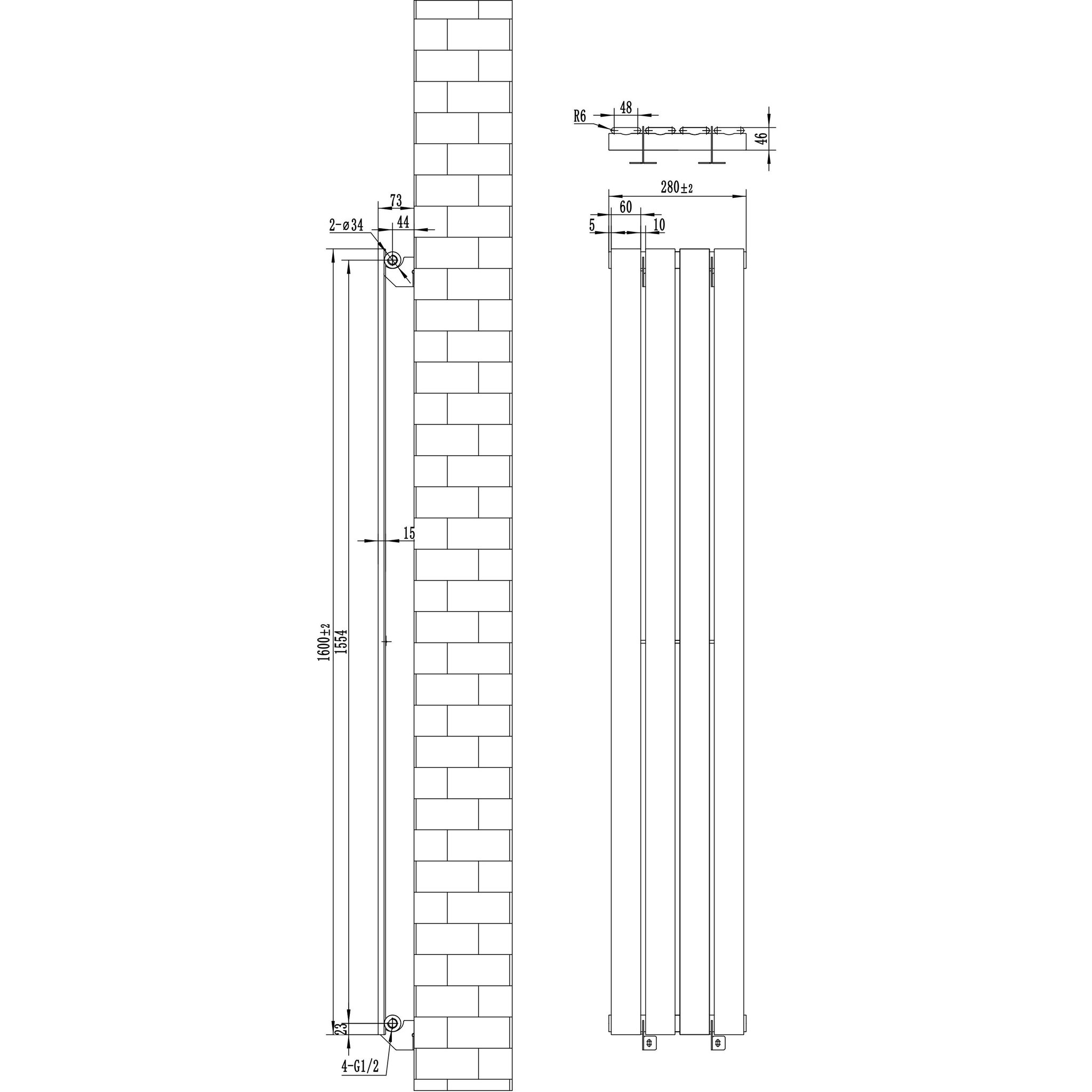 Voir la diapositive 5 : MONSTERSHOP Radiateur plat à 1 panneau & vannes - 1600 x 280 mm