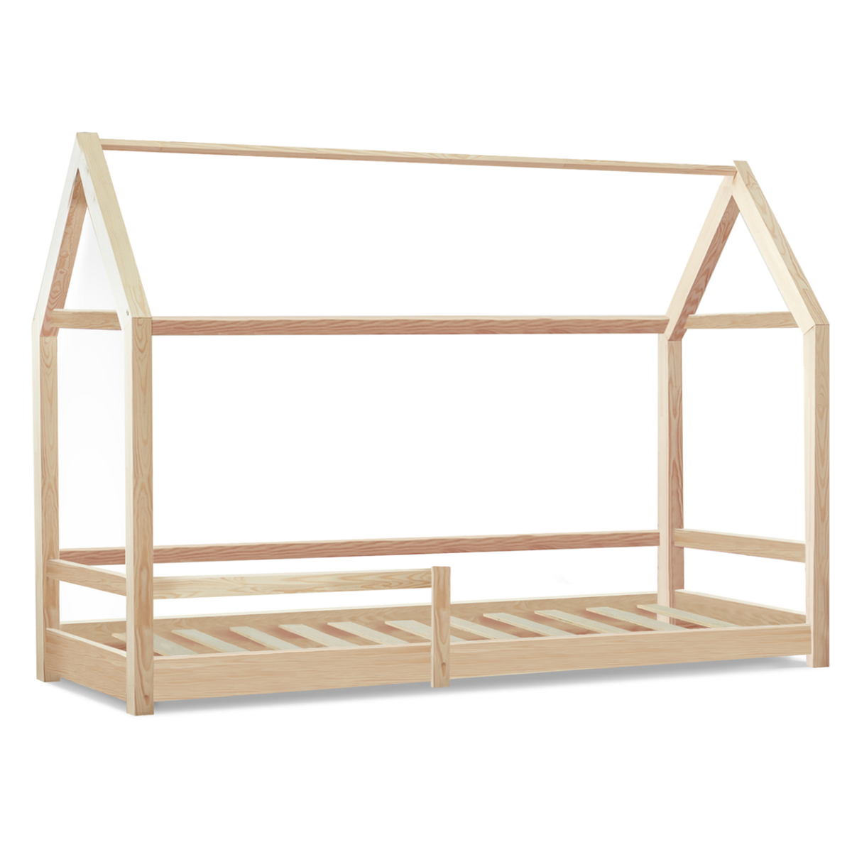 ID MARKET Lit cabane enfant 90 x 190 CM NESSI bois avec sommier et barrières