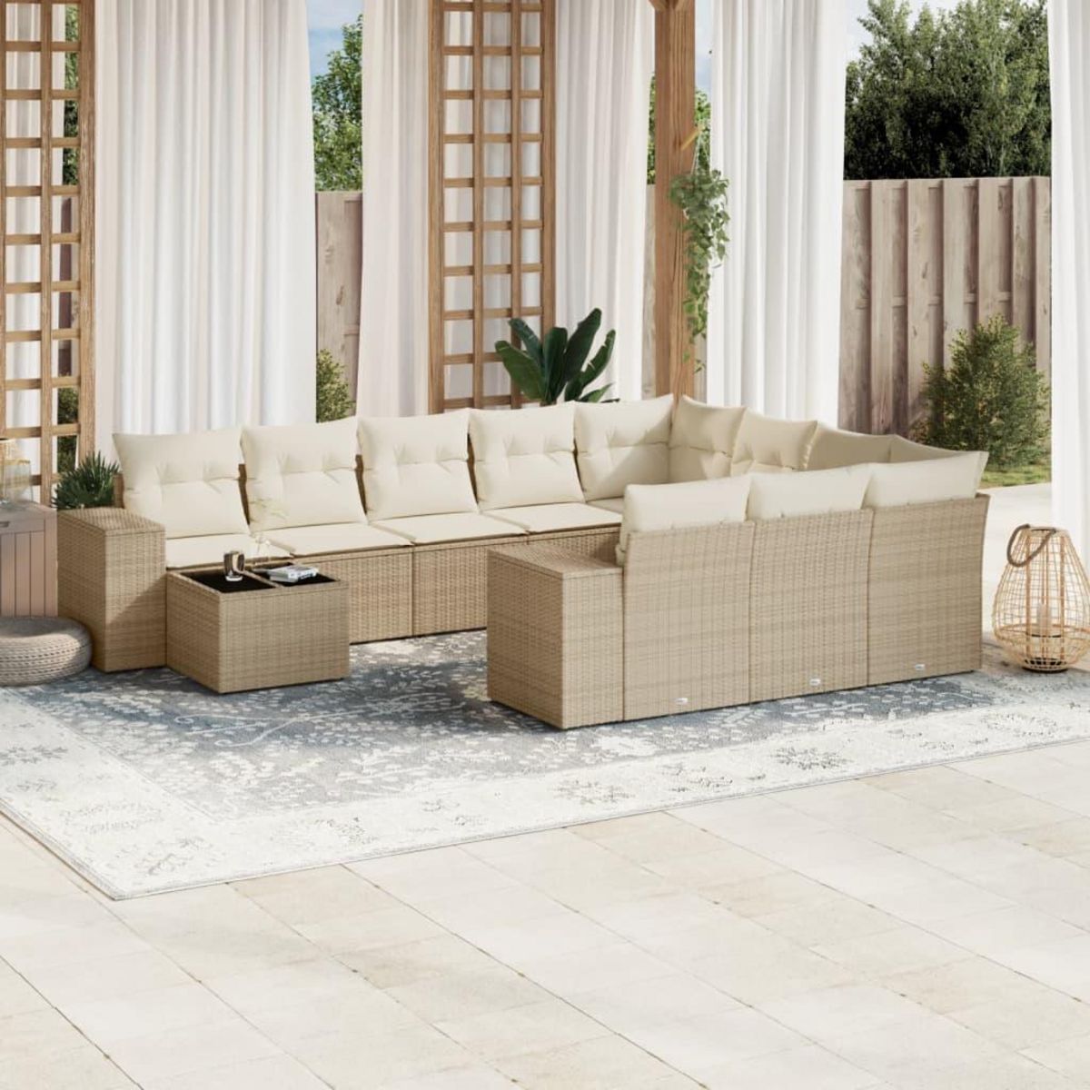 VIDAXL Salon de jardin 11 pcs avec coussins beige resine tressee
