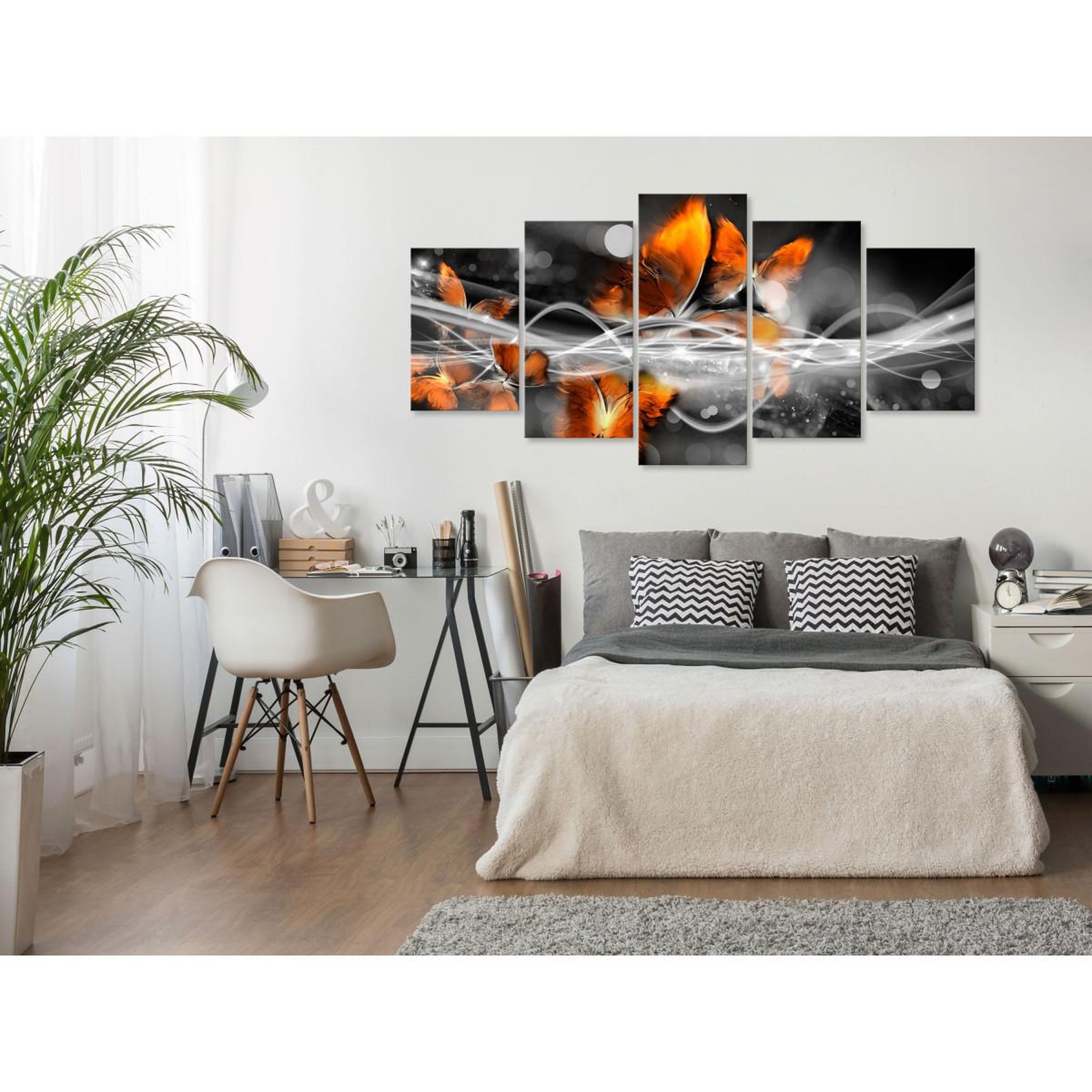 Voir la diapositive 2 : Paris Prix Tableau 5 panneaux  swarm of butterflies wide grey