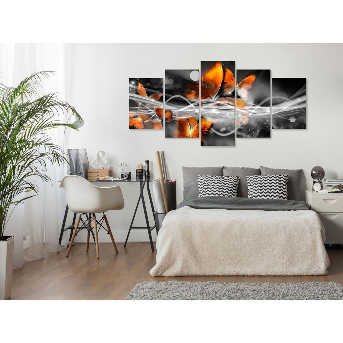 Paris Prix Tableau 5 Panneaux  Swarm of Butterflies Wide Grey