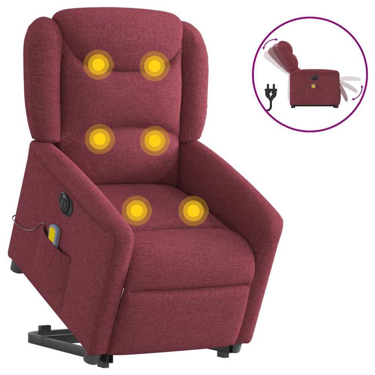 VIDAXL Fauteuil inclinable de massage electrique Rouge bordeaux Tissu