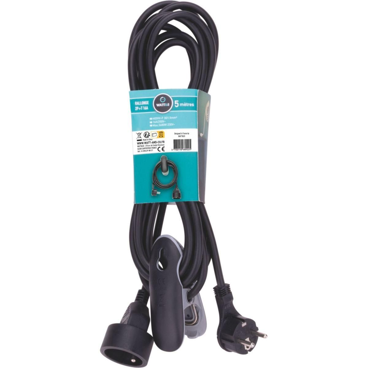 WATT AND CO Rallonge design clip 5m noir