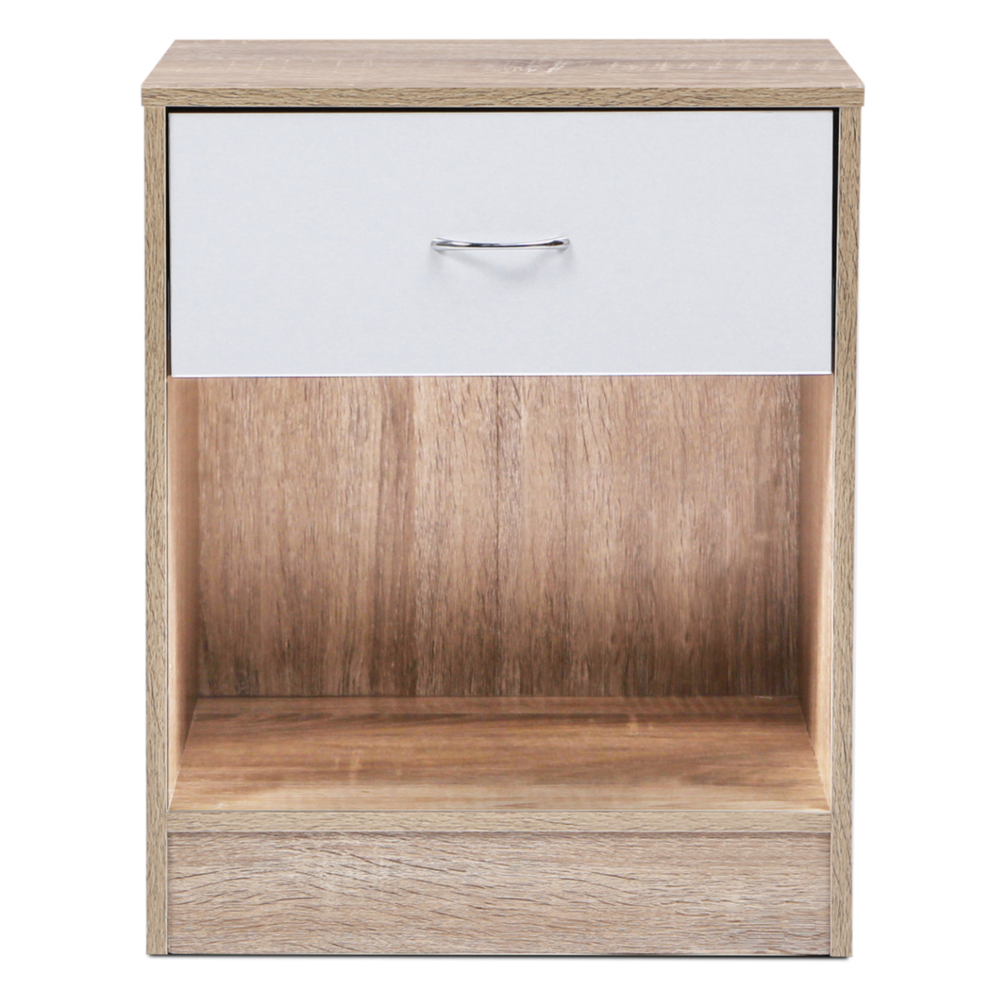 Voir la diapositive 3 : ID MARKET Lot de 2 tables de chevet olga 1 tiroir avec niche bois façon hêtre et tiroir blanc