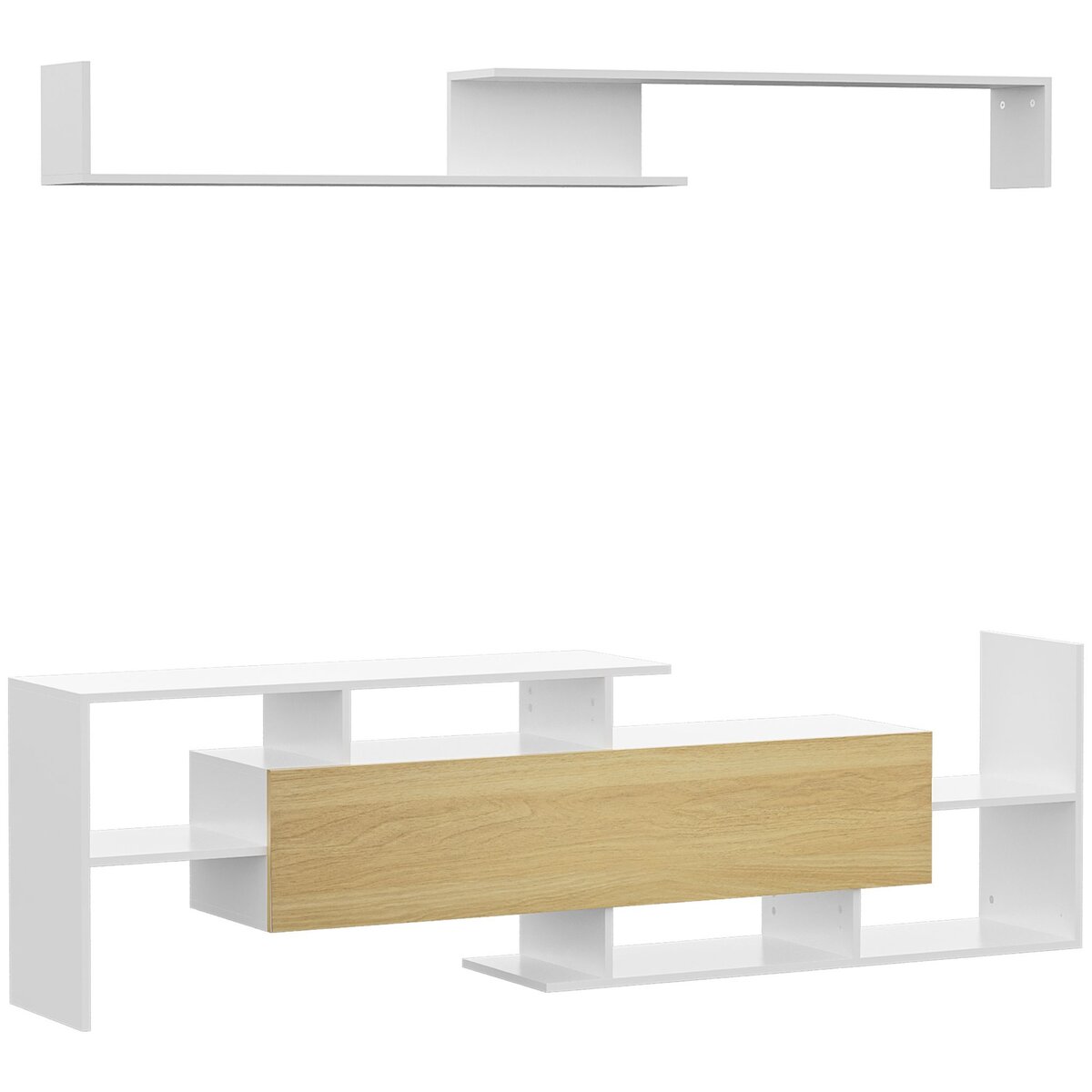 HOMCOM Ensemble meuble TV avec étagère murale style contemporain aspect chêne clair blanc