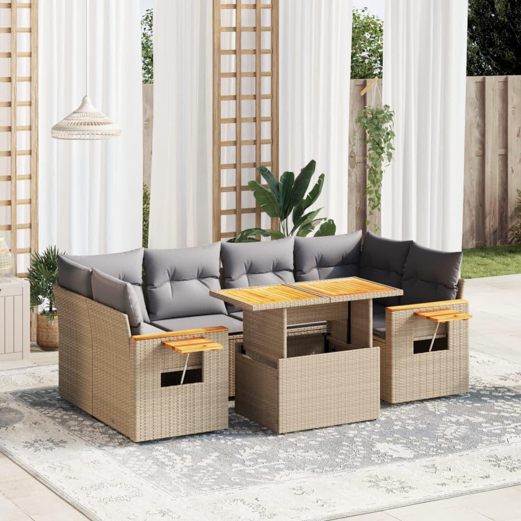 VIDAXL Salon de jardin avec coussins 7 pcs beige resine tressee