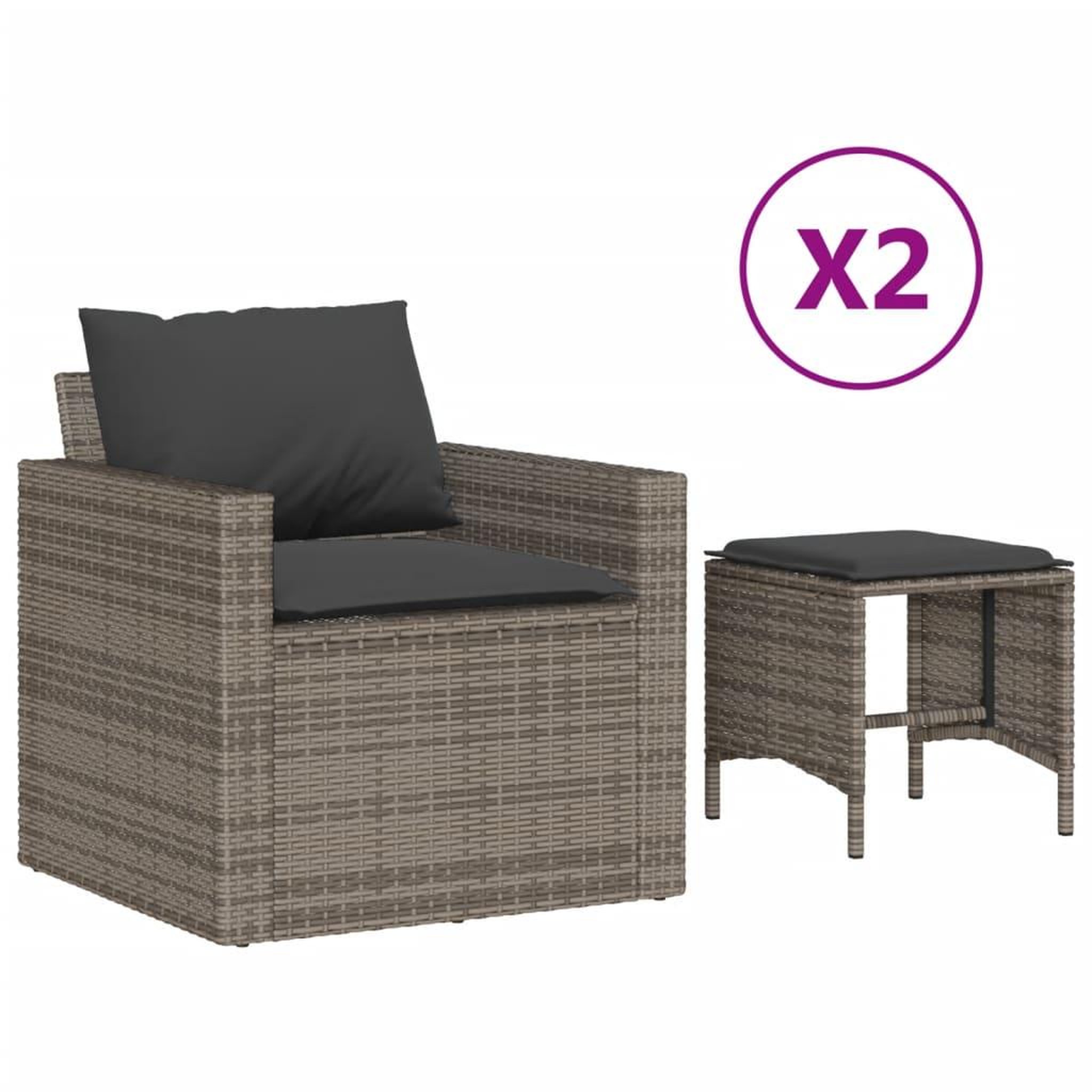 Voir la diapositive 2 : VIDAXL Salon de jardin 4 pcs avec coussins gris resine tressee