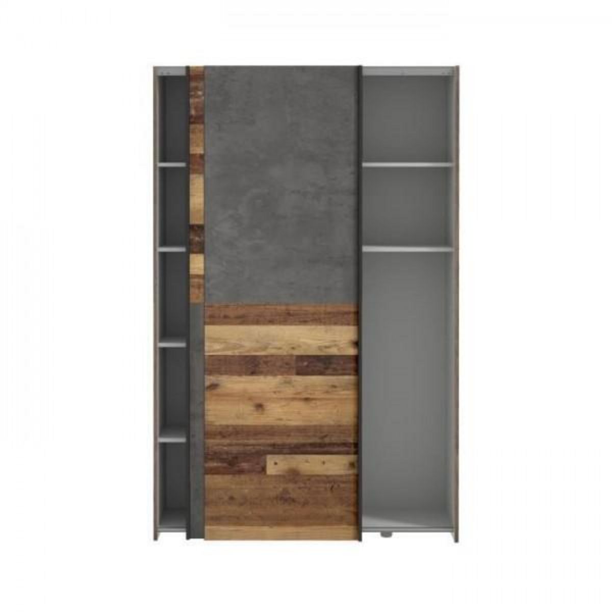 MARKET24 Armoire 2 portes coulissantes multifonction - Panneaux de particules - Bois et béton gris - L 120 x P 41,6 x H 190,5 cm - OZZUL