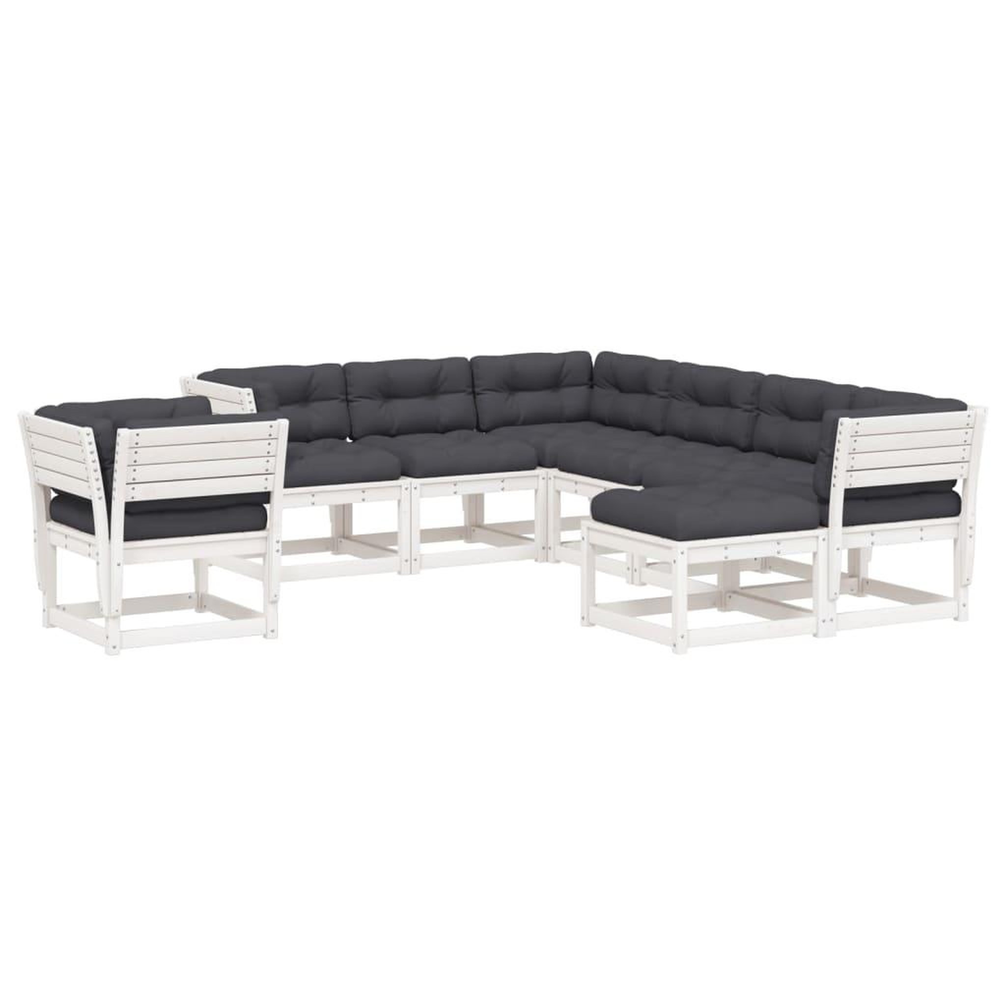 Voir la diapositive 2 : VIDAXL Salon de jardin avec coussins 8 pcs blanc bois de pin massif