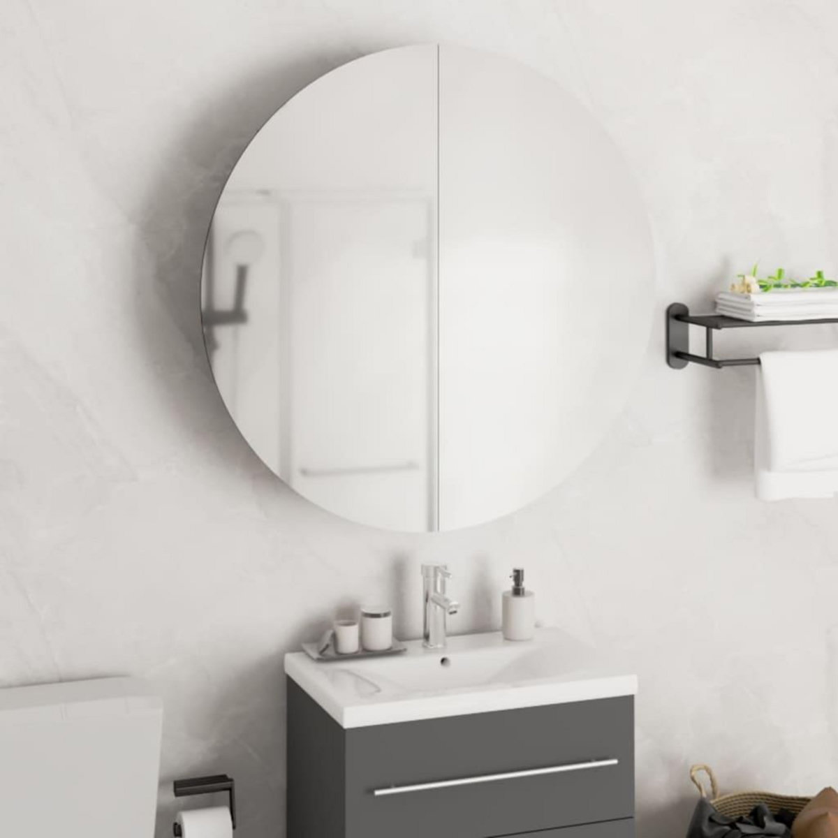 VIDAXL Armoire de salle de bain miroir rond et LED Blanc 54x54x17,5 cm