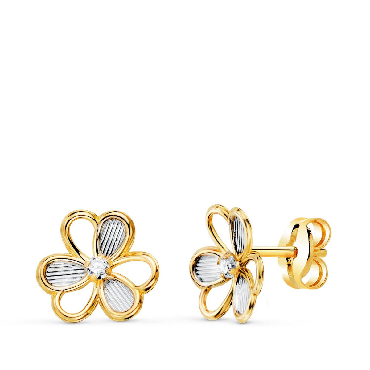 L'ATELIER D'AZUR Boucles d'Oreilles Or 18 Carats 750/000 Bicolore Trèfle - Zirconium