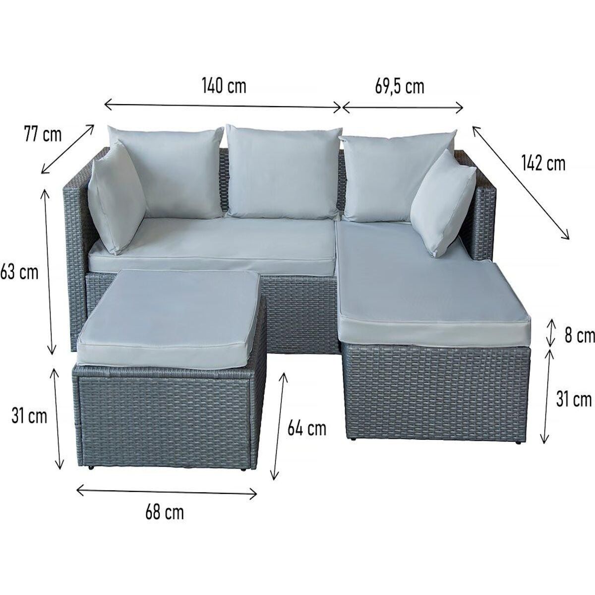 Habitat et Jardin Salon de jardin bas en résine tressée  Diya  3 places - Gris clair