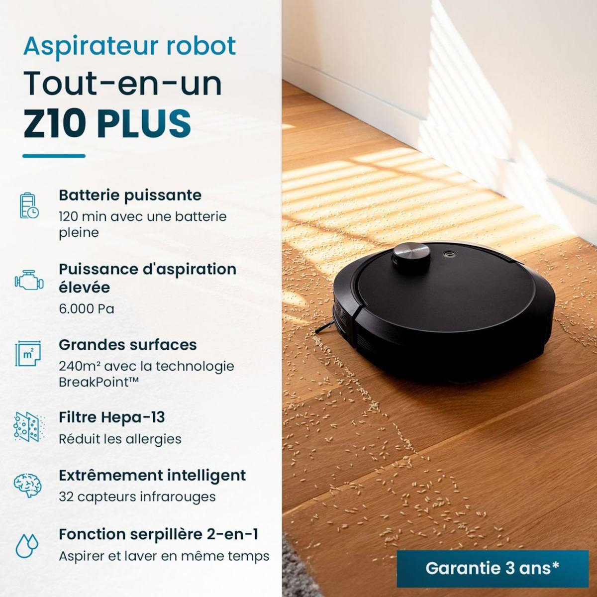 e.ziclean Robot Aspirateur Laveur All in one Z10 Plus