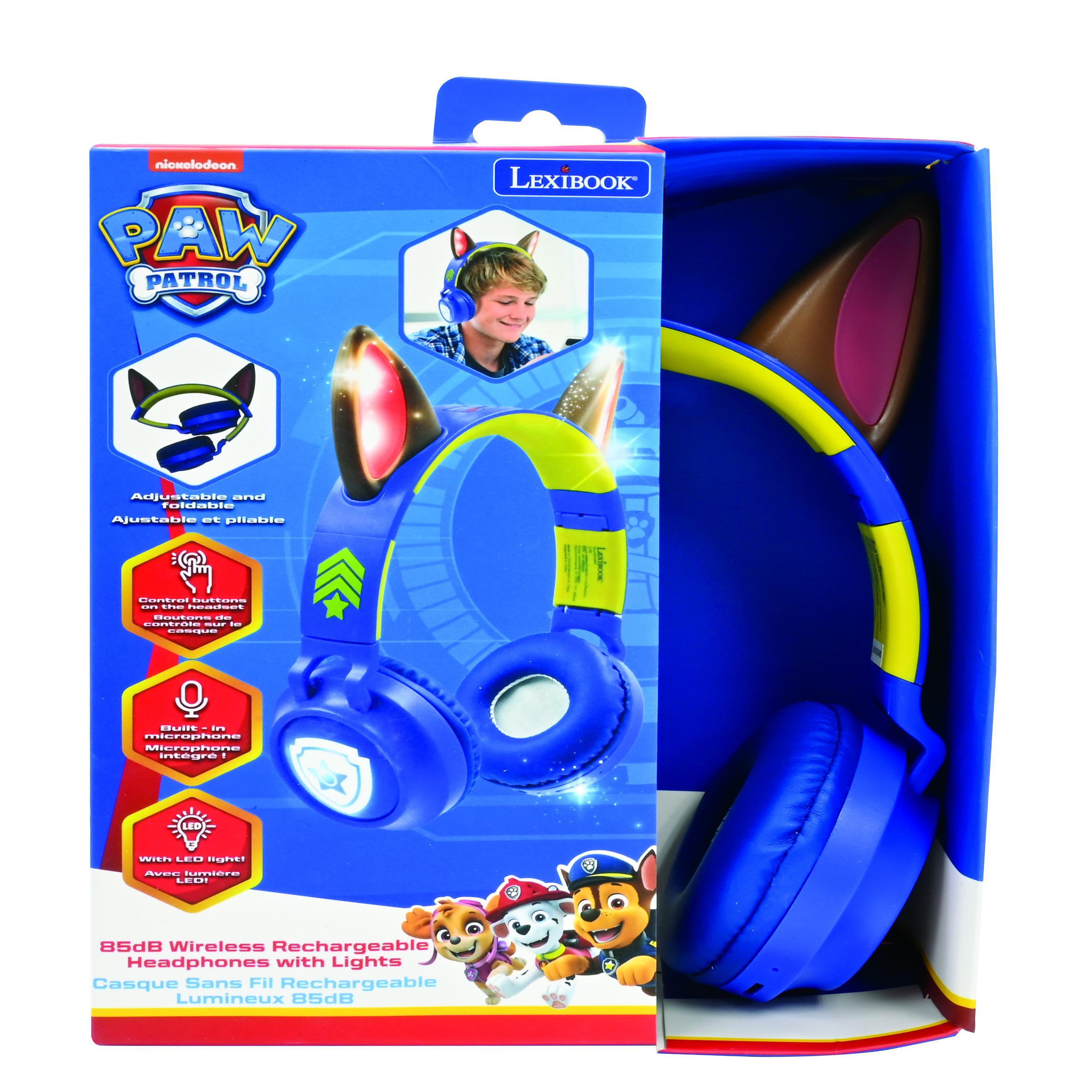 Voir la diapositive 6 : Lexibook Casque lumineux pliable Bluetooth et filaire Chase de La Pat' Patroulle avec limitation du volume