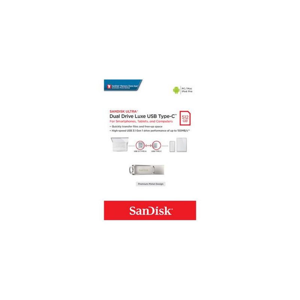 SANDISK Clé USB SanDisk Ultra Luxe USB 3.1 Type C 512 Go Argent
