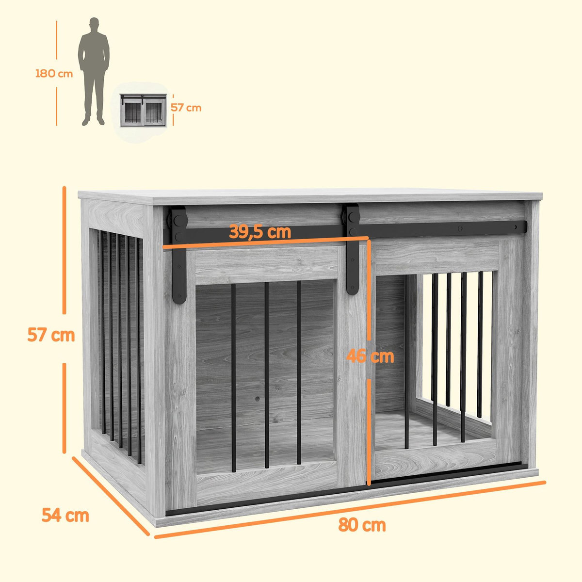 PAWHUT Cage pour chien animaux style industriel - porte coulissante verrouillable - acier noir aspect bois gris