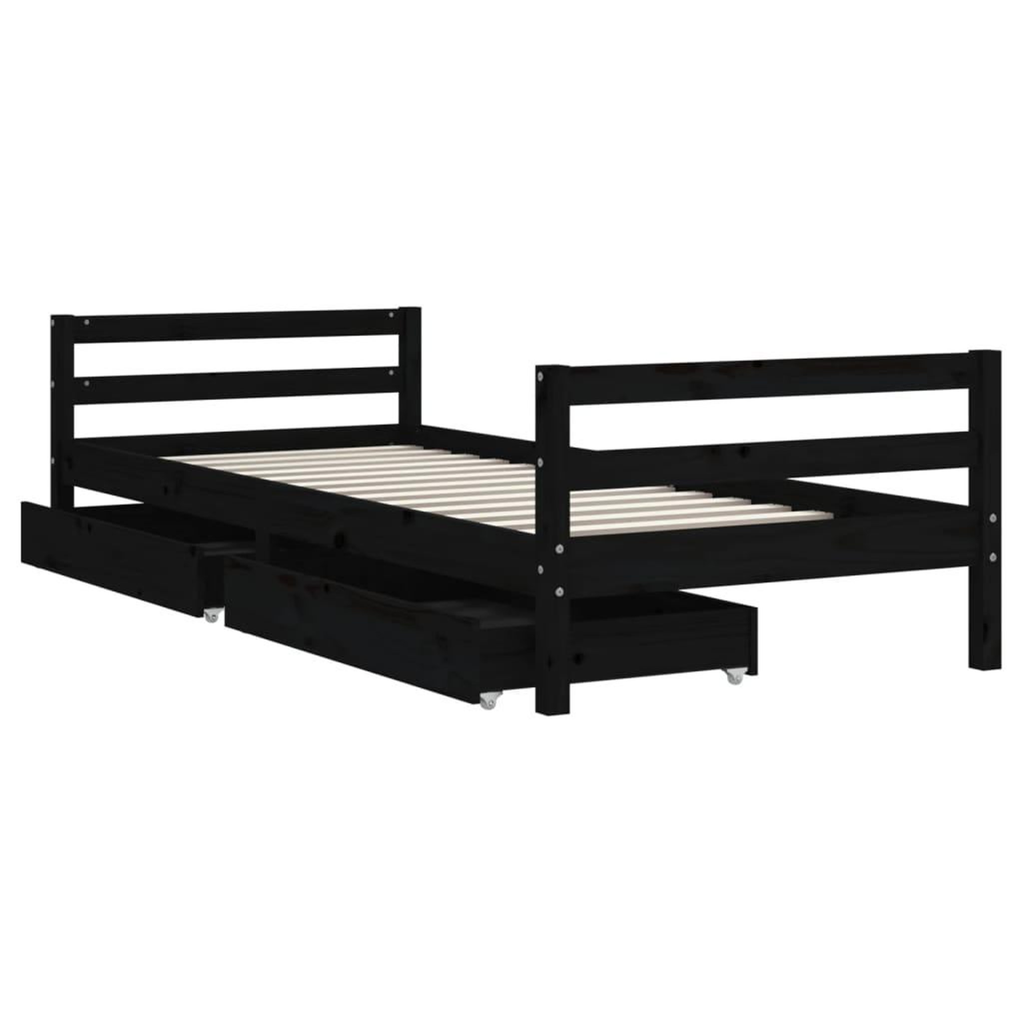 Voir la diapositive 4 : VIDAXL Cadre de lit enfant tiroirs noir 80x200 cm bois de pin massif
