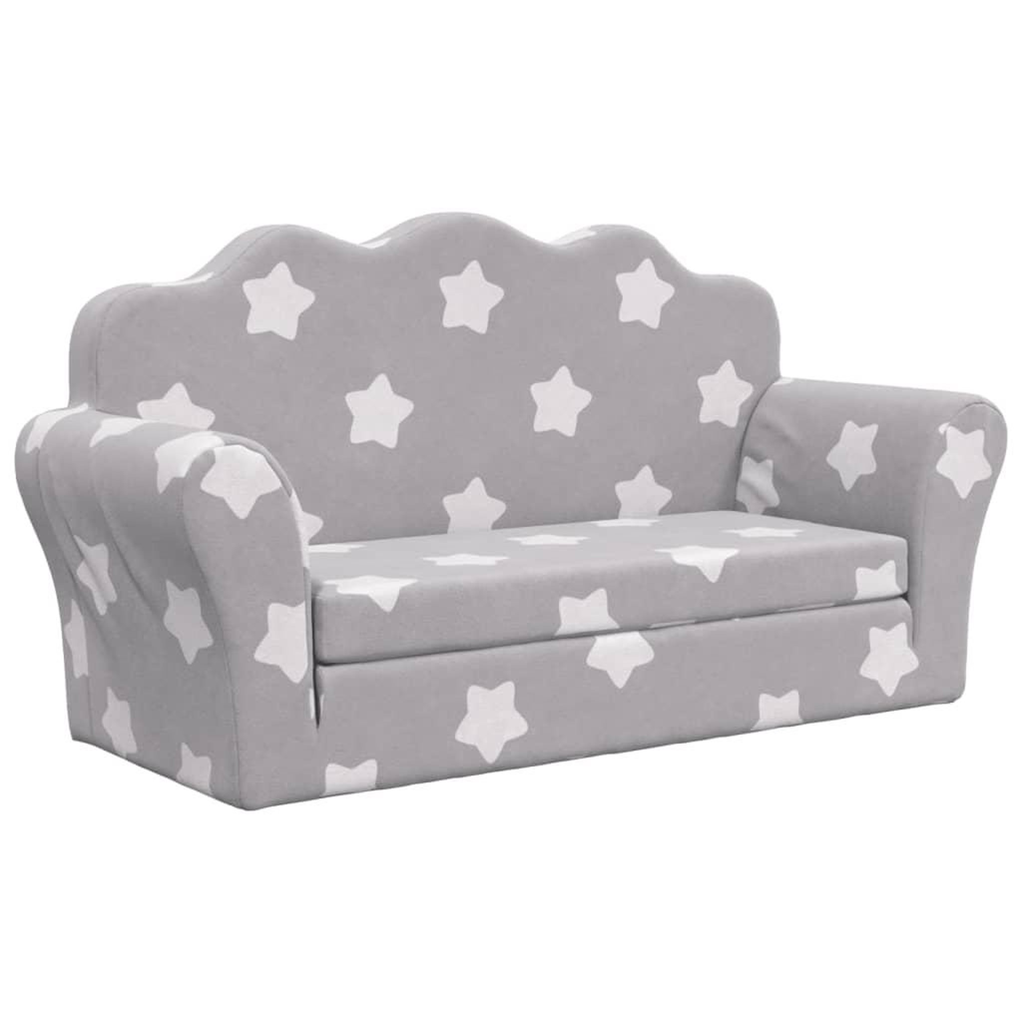 Voir la diapositive 2 : VIDAXL Canape-lit enfant 2 places gris clair etoiles peluche douce