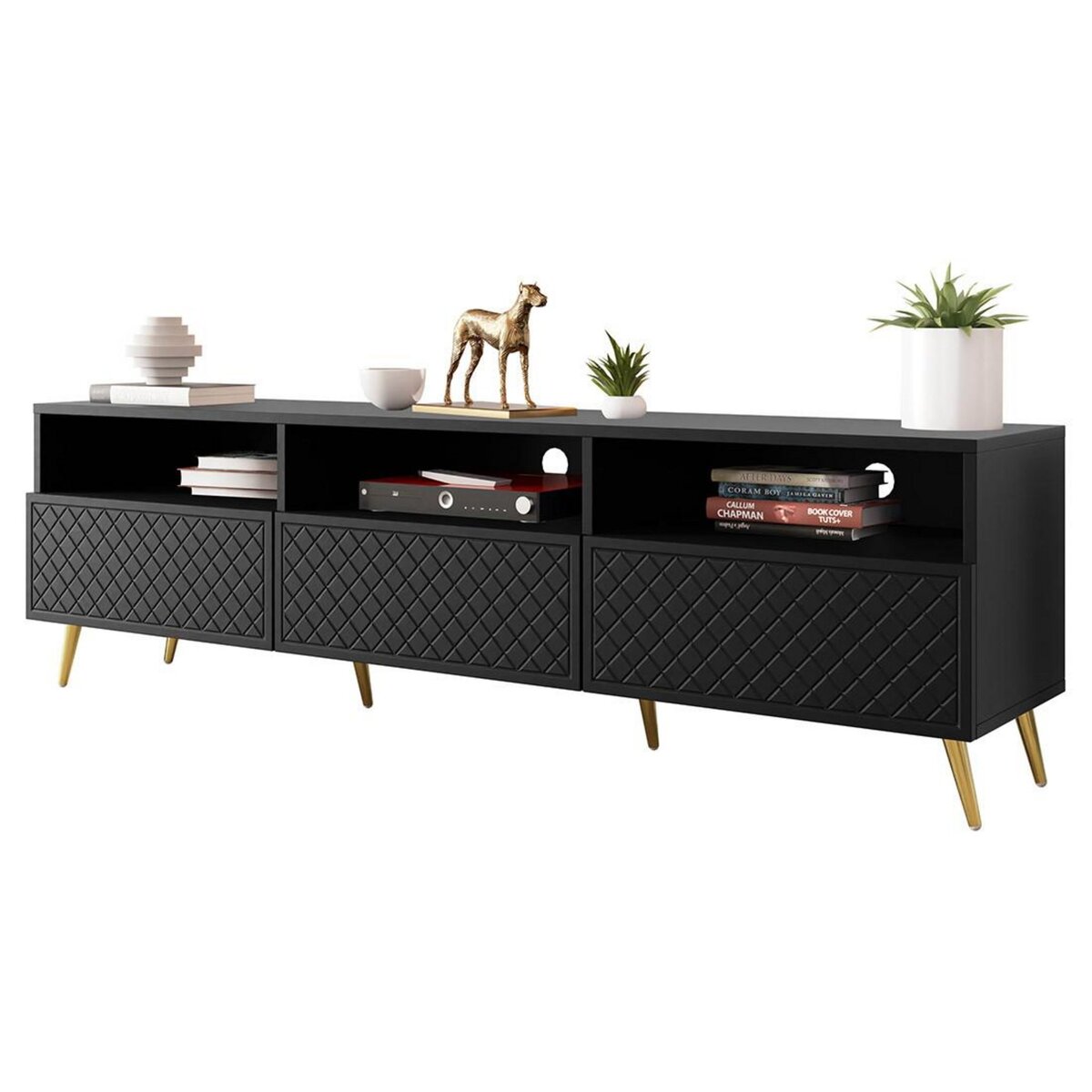 BEST MOBILIER Sorolla - meuble tv - 3 tiroirs et 3 niches - 195 cm