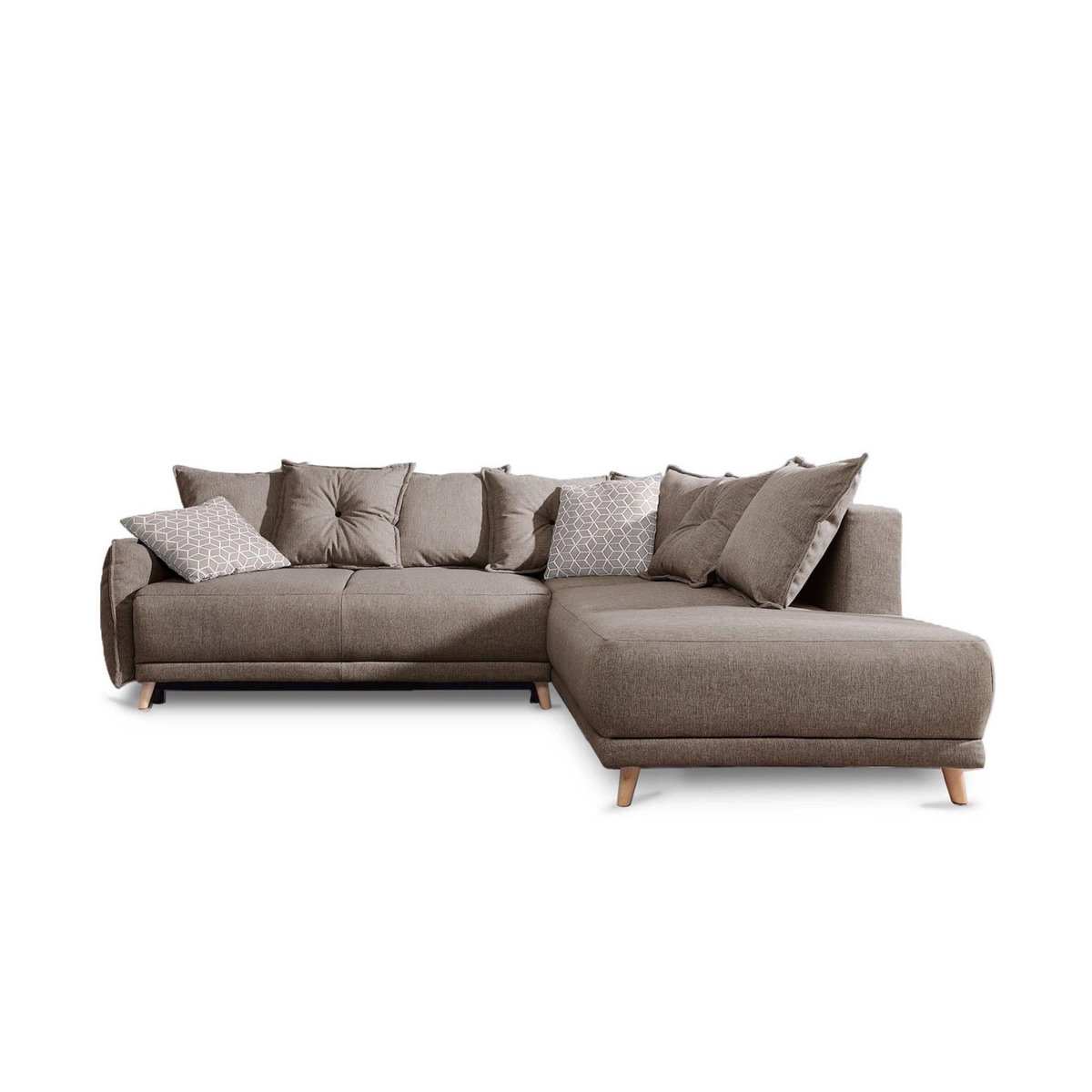 BEST MOBILIER Lena - canapé d'angle droit convertible- 5 places - latte - style scandinave - café latte