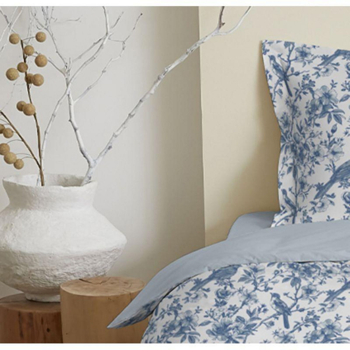 COTON PUR Parure de draps 4 pièces pour lit 140 x 190 cm Bérengère bleu