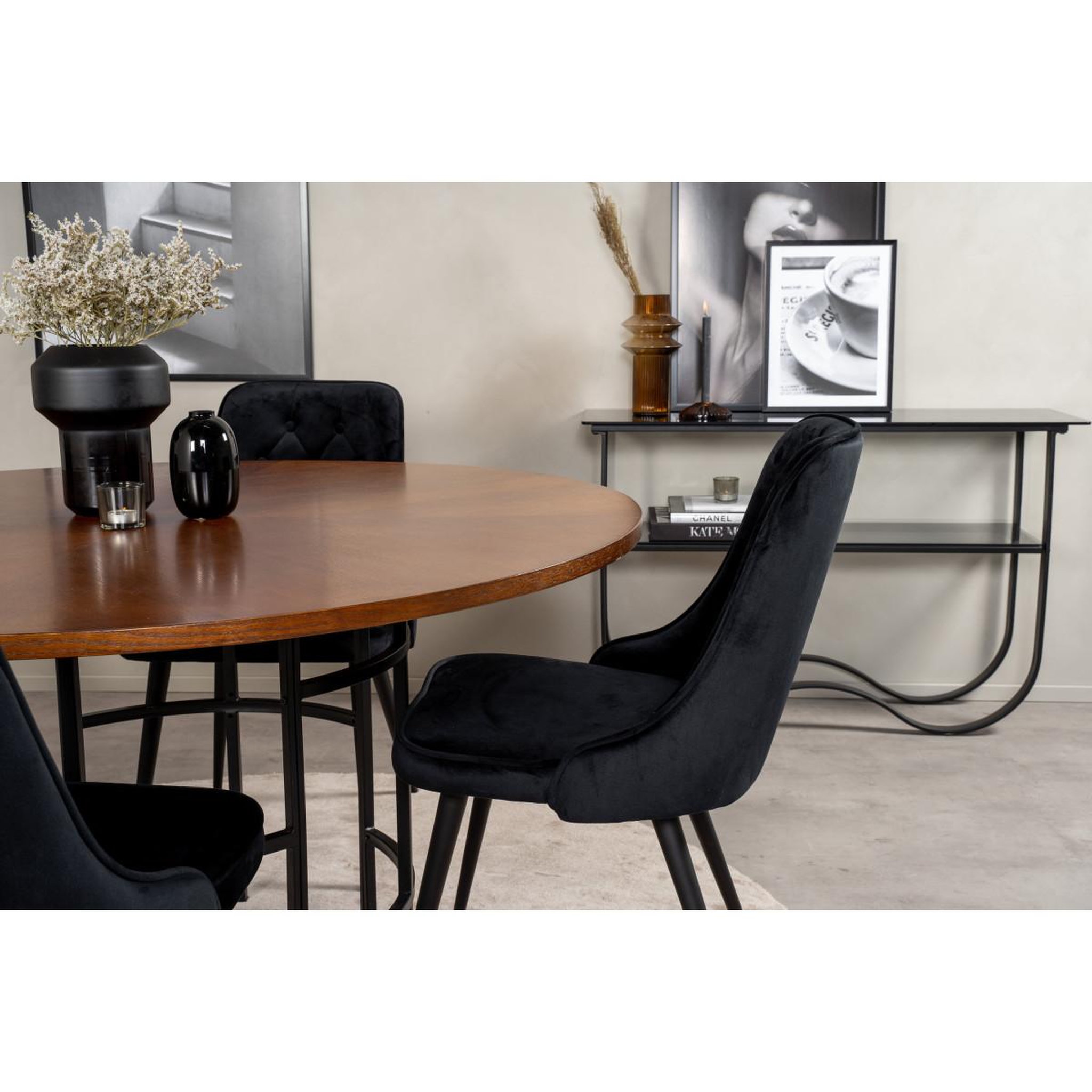 Voir la diapositive 5 : Paris Prix Ensemble table à manger & 4 chaises  copenhagen & velvet deluxe  140cm noir & marron