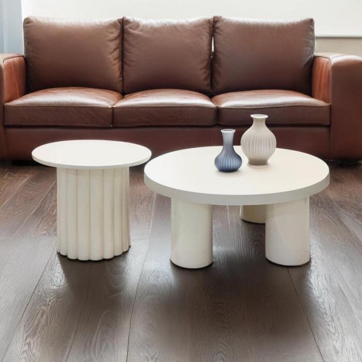 Paris Prix Lot de 2 Tables Basses Rondes  Ericka  80cm Crème