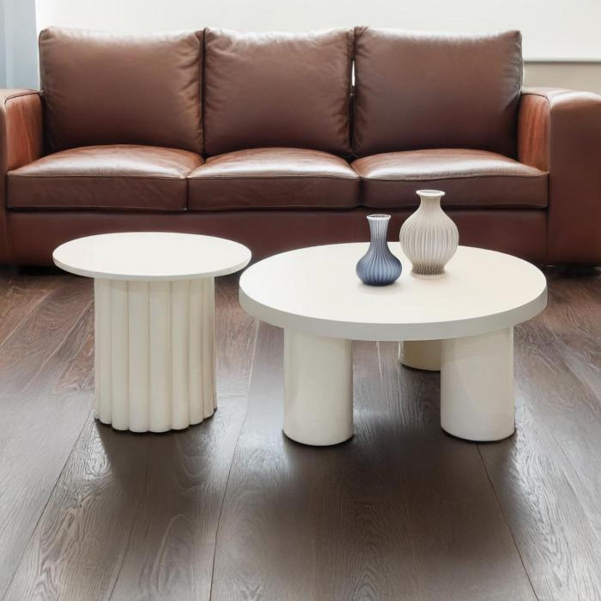 Paris Prix Lot de 2 Tables Basses Rondes  Ericka  80cm Crème