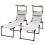 Voir la diapositive 4 : OUTSUNNY Lot de 2 bains de soleil transats pliables réglables avec pare-soleil blanc cassé