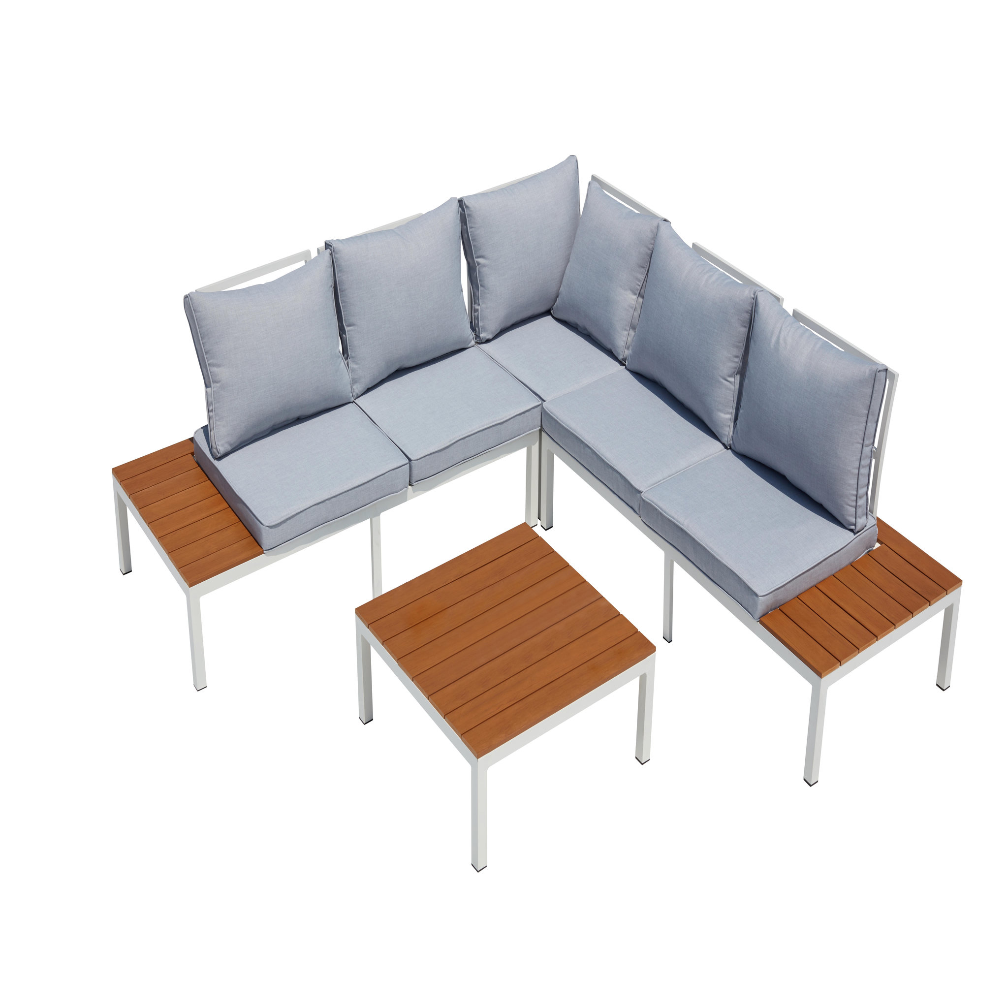 CONCEPT USINE Salon de jardin bas 5 places en aluminium gris et blanc FIRA