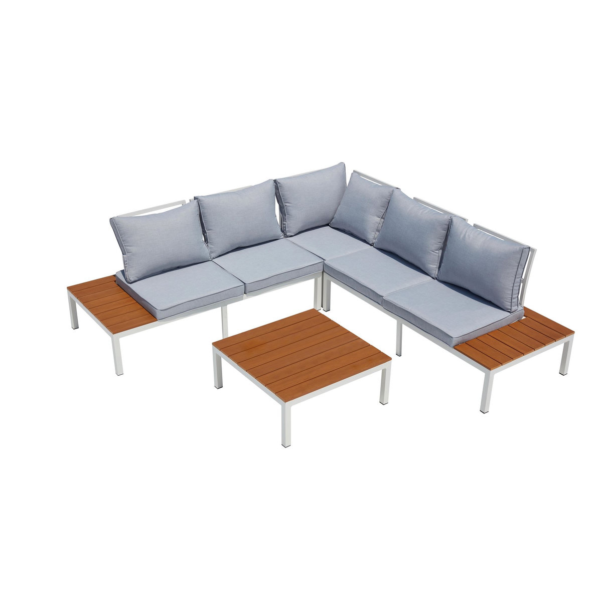 CONCEPT USINE Salon de jardin bas 5 places en aluminium gris et blanc FIRA