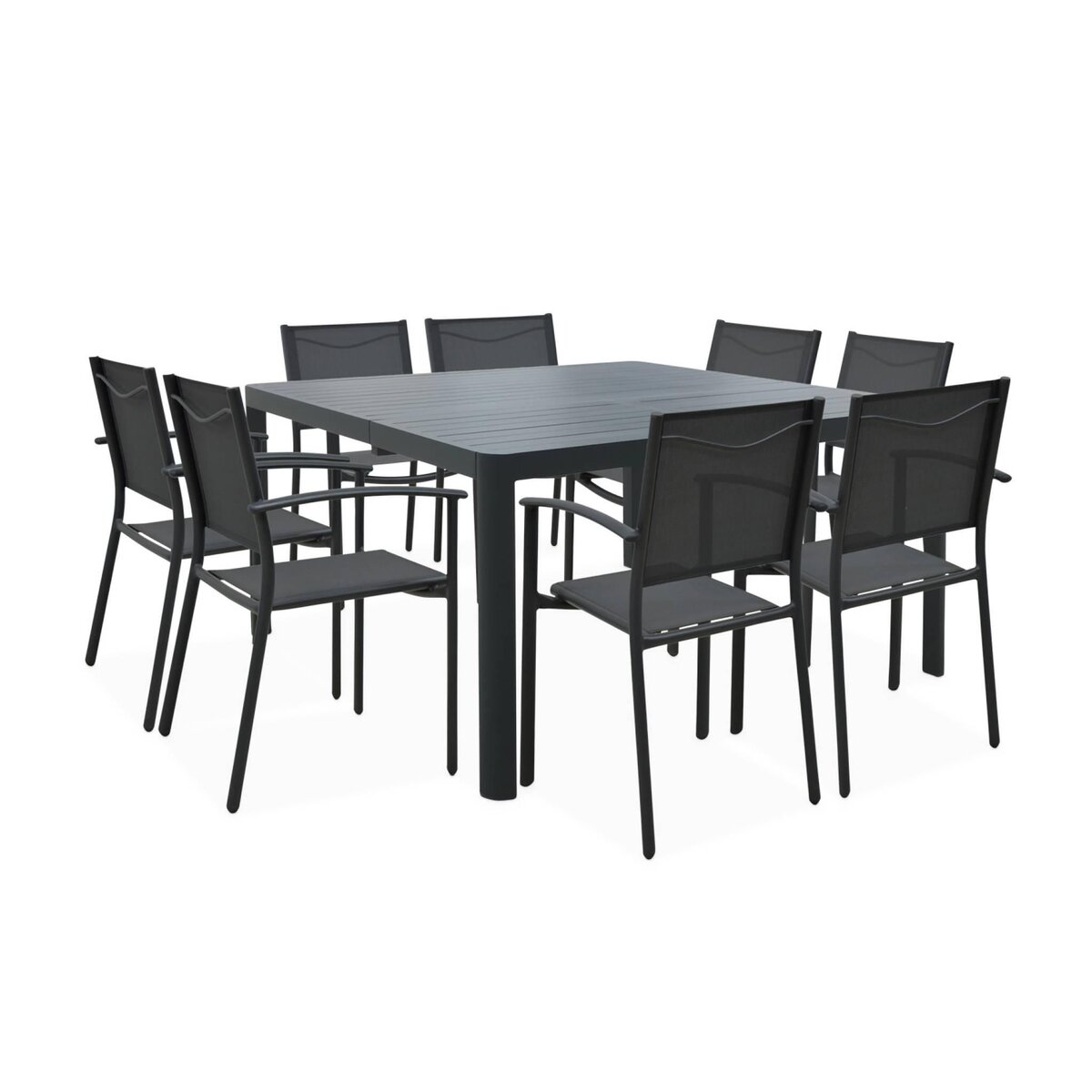 SWEEEK Table de jardin extensible aluminium + 8 fauteuils de jardin empilables