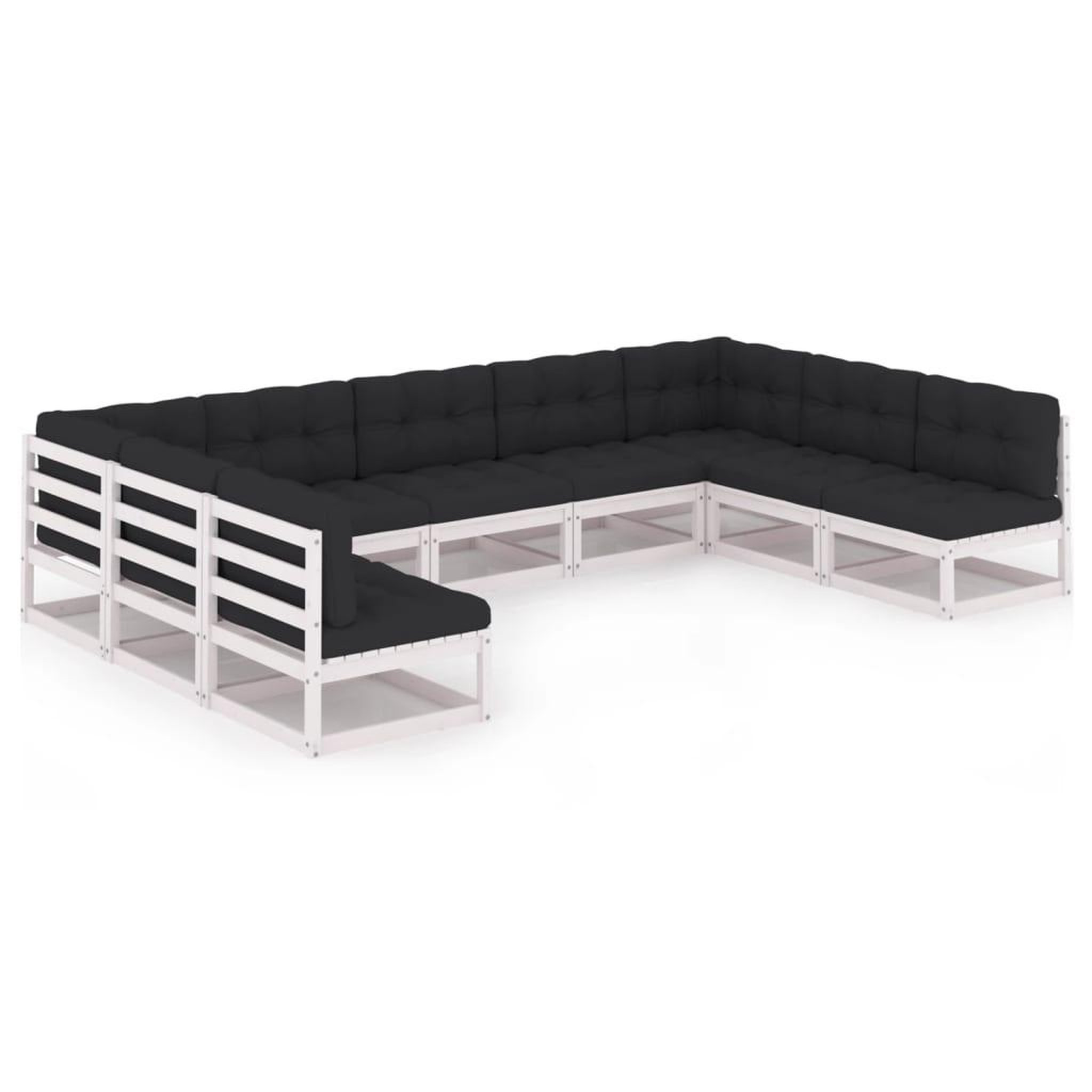 Voir la diapositive 2 : VIDAXL Salon de jardin 9 pcs avec coussins Blanc Bois de pin massif