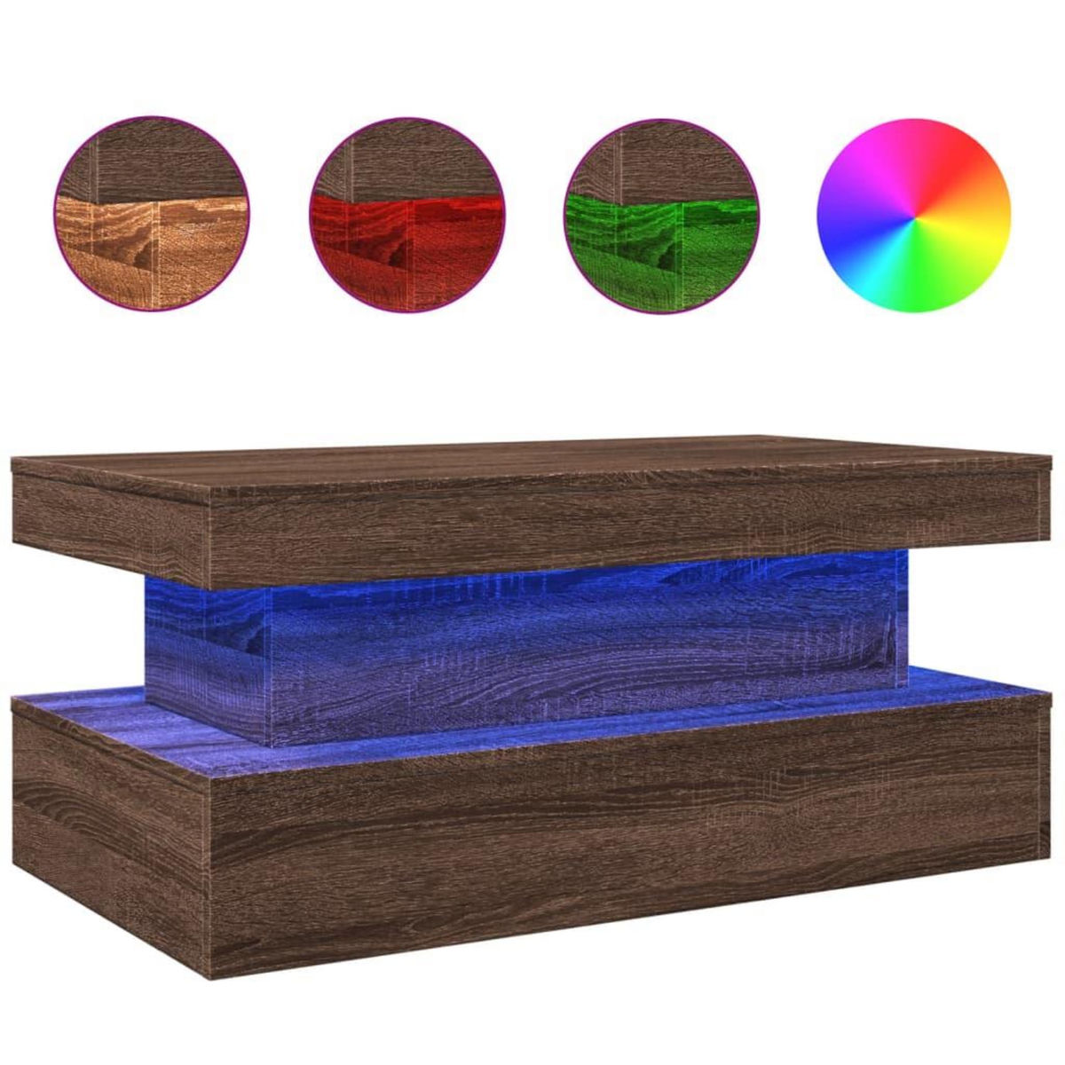VIDAXL Table basse avec lumieres LED chene marron 90x50x40 cm