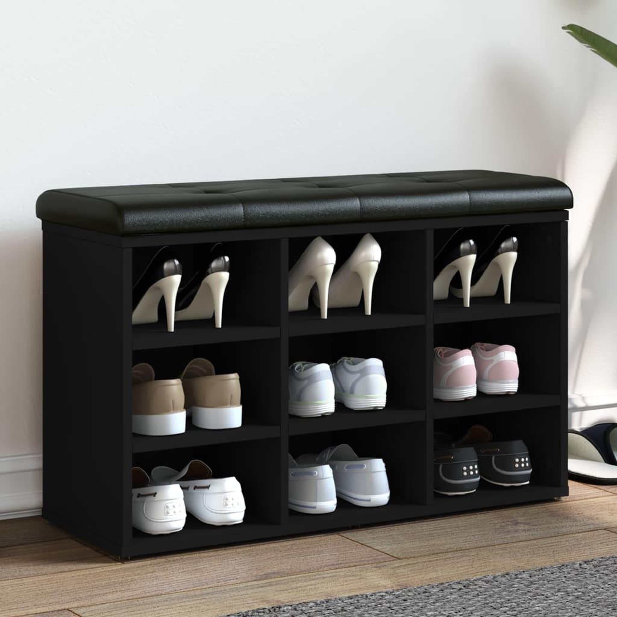 VIDAXL Banc a chaussures noir 82x32x50 cm bois d'ingenierie