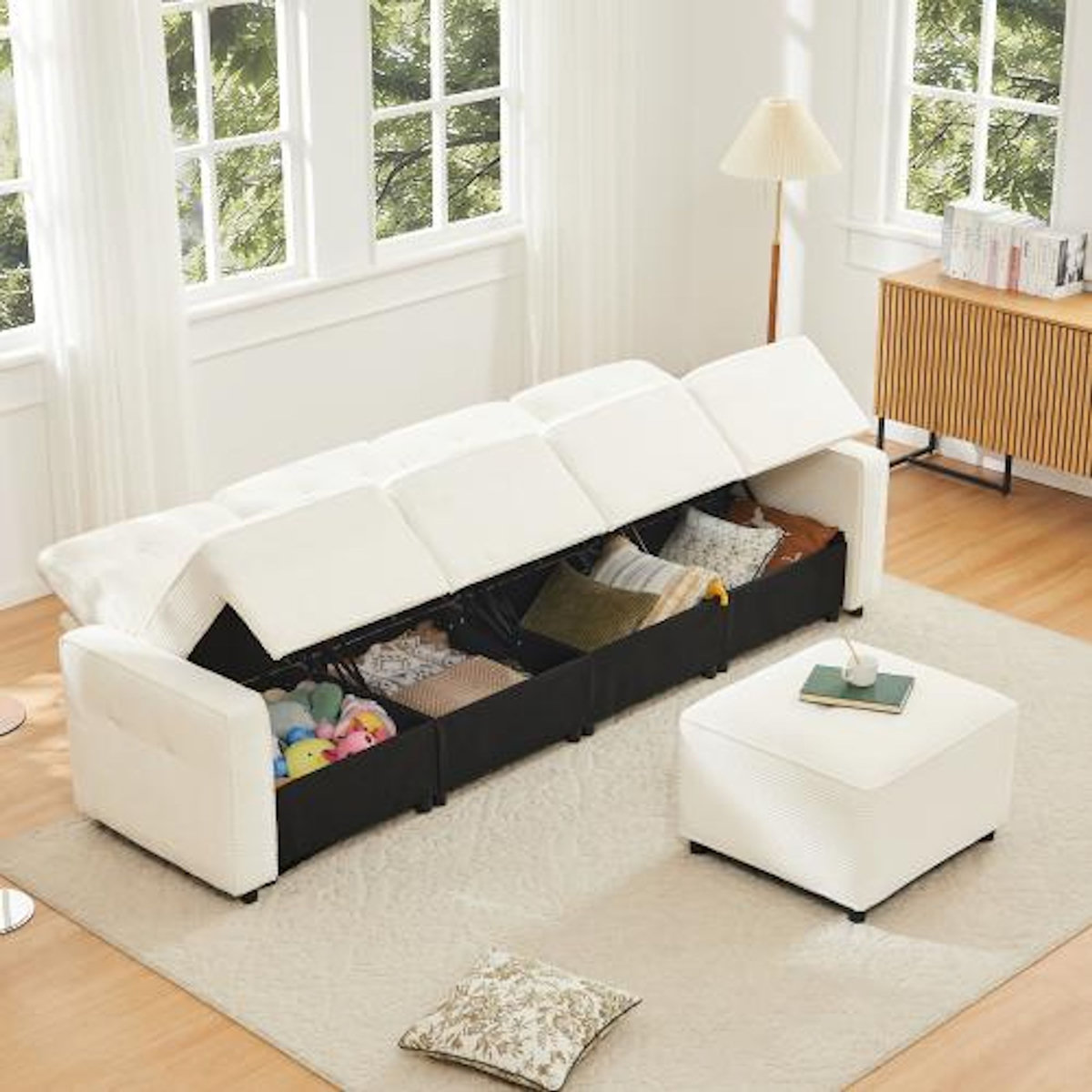 MERAX Canapé d'angle réversible fixe 4 places tissu coffre de rangement