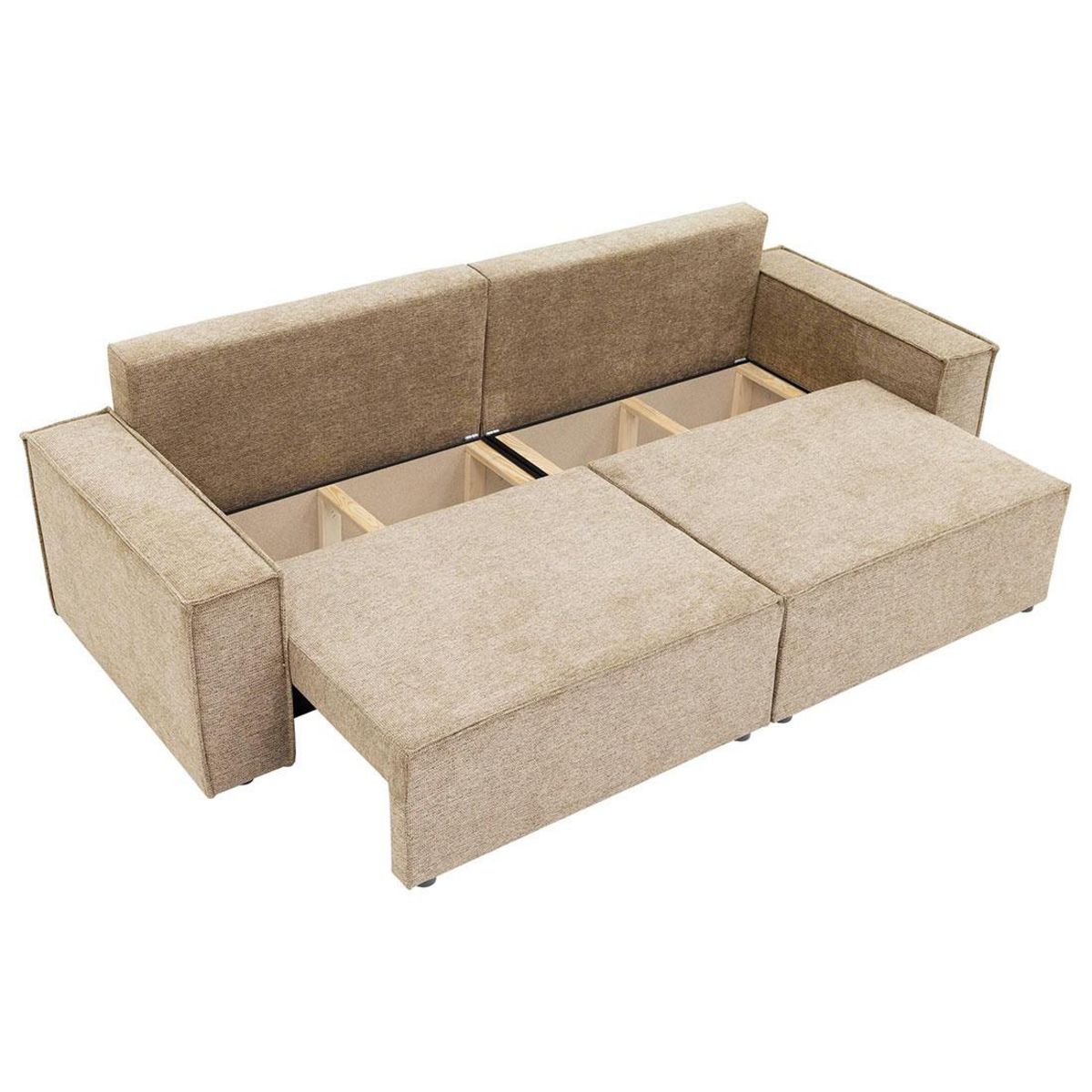 BEST MOBILIER Cezanne - canapé droit 3 places convertible avec coffre en tissu texturé