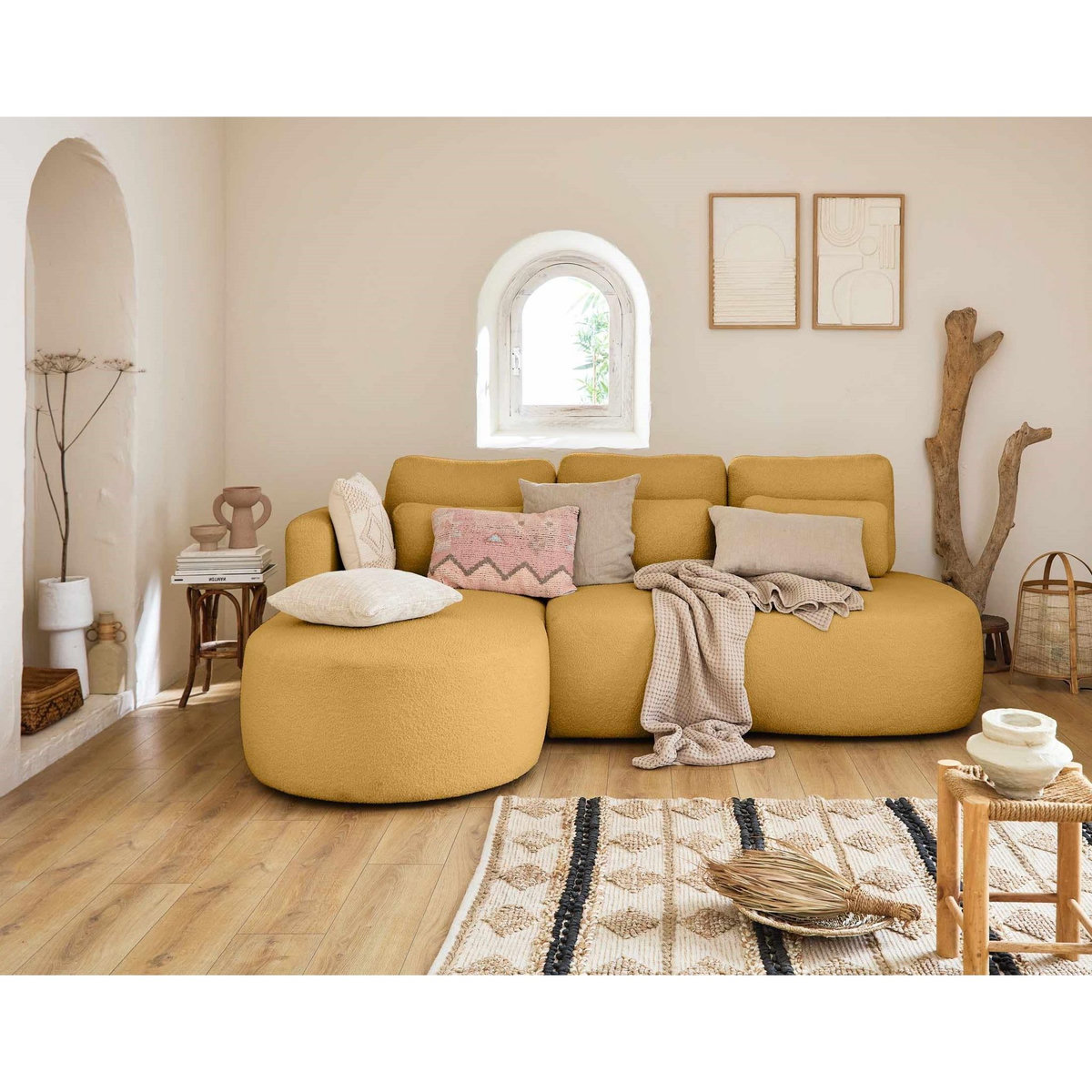 LISA DESIGN Mahina - canapé d'angle gauche - 4 places - convertible avec coffre - en tissu bouclette