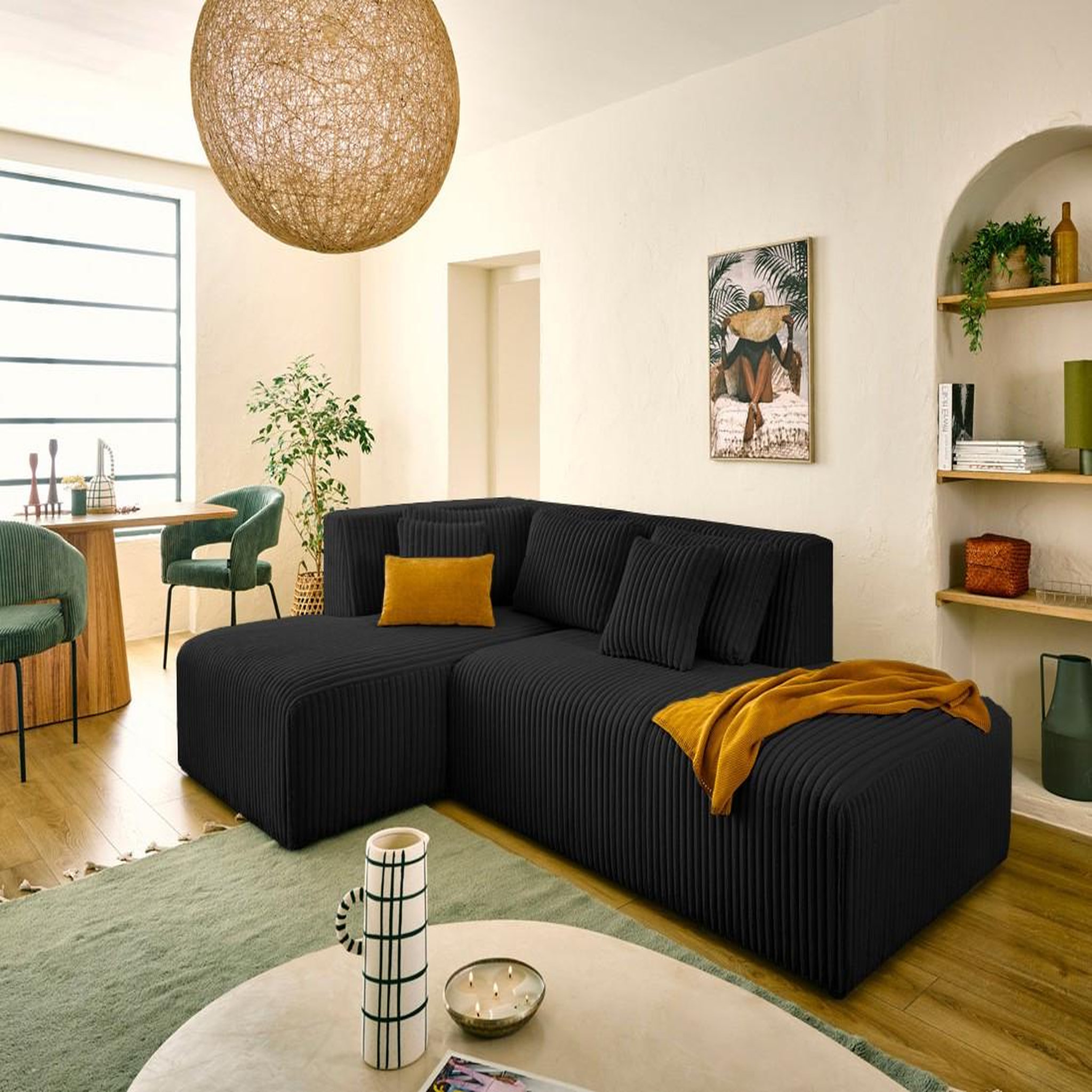 Voir la diapositive 1 : LISA DESIGN Victoire - canapé modulable d'angle gauche 4 places en velours côtelé grosses côtes