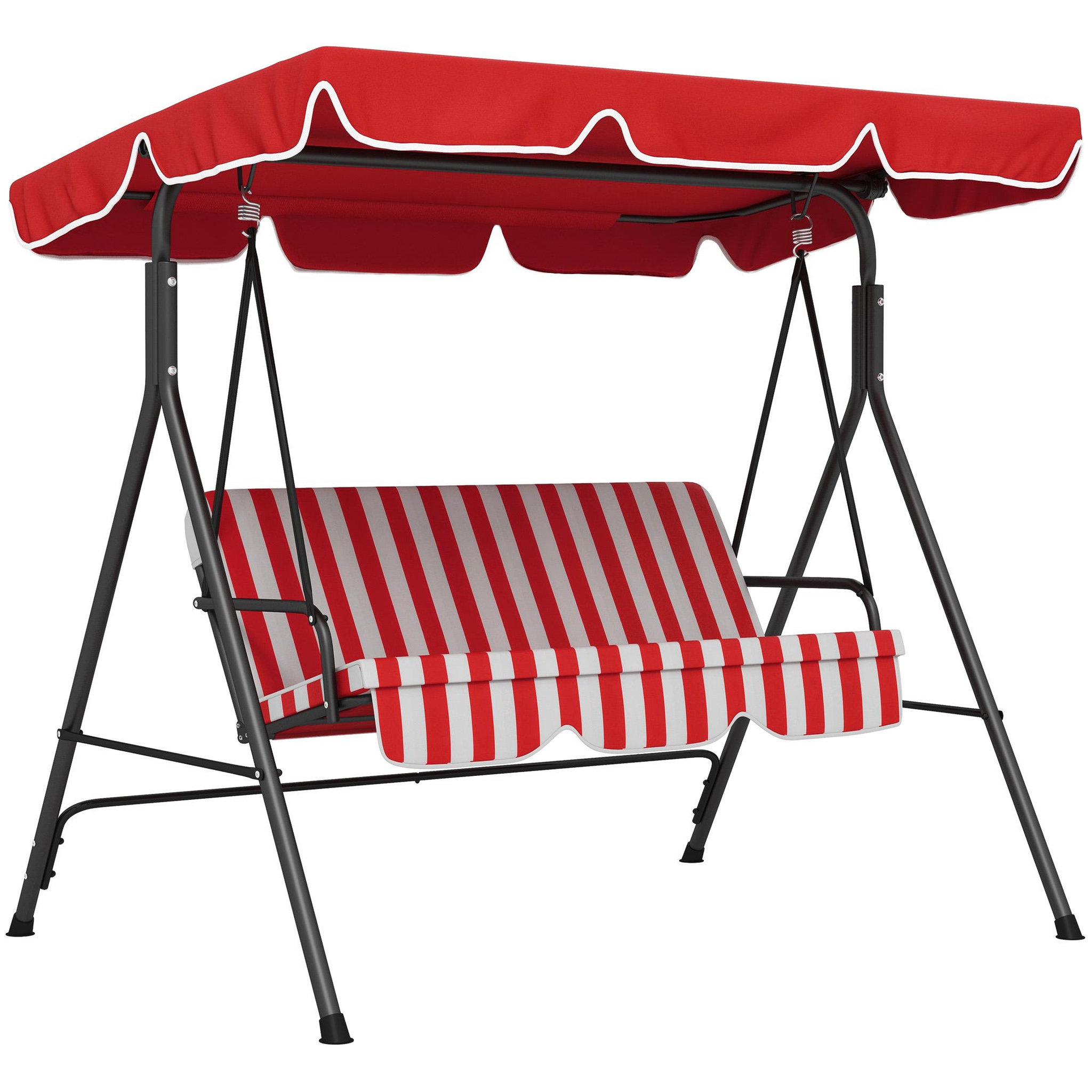 OUTSUNNY Balancelle de jardin 3 places toit inclinaison réglable coussins assise et dossier 1,72L x 1,1l x 1,52H m acier noir polyester rouge et blanc