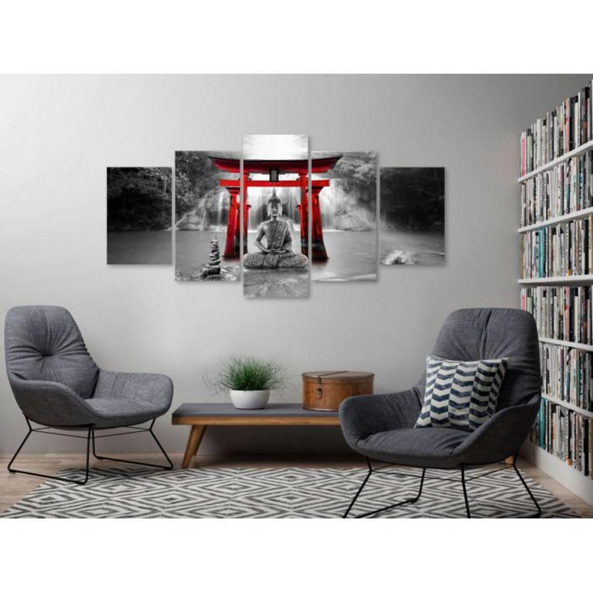 Paris Prix Tableau Imprimé 5 Panneaux  Buddha Smile Wide Red