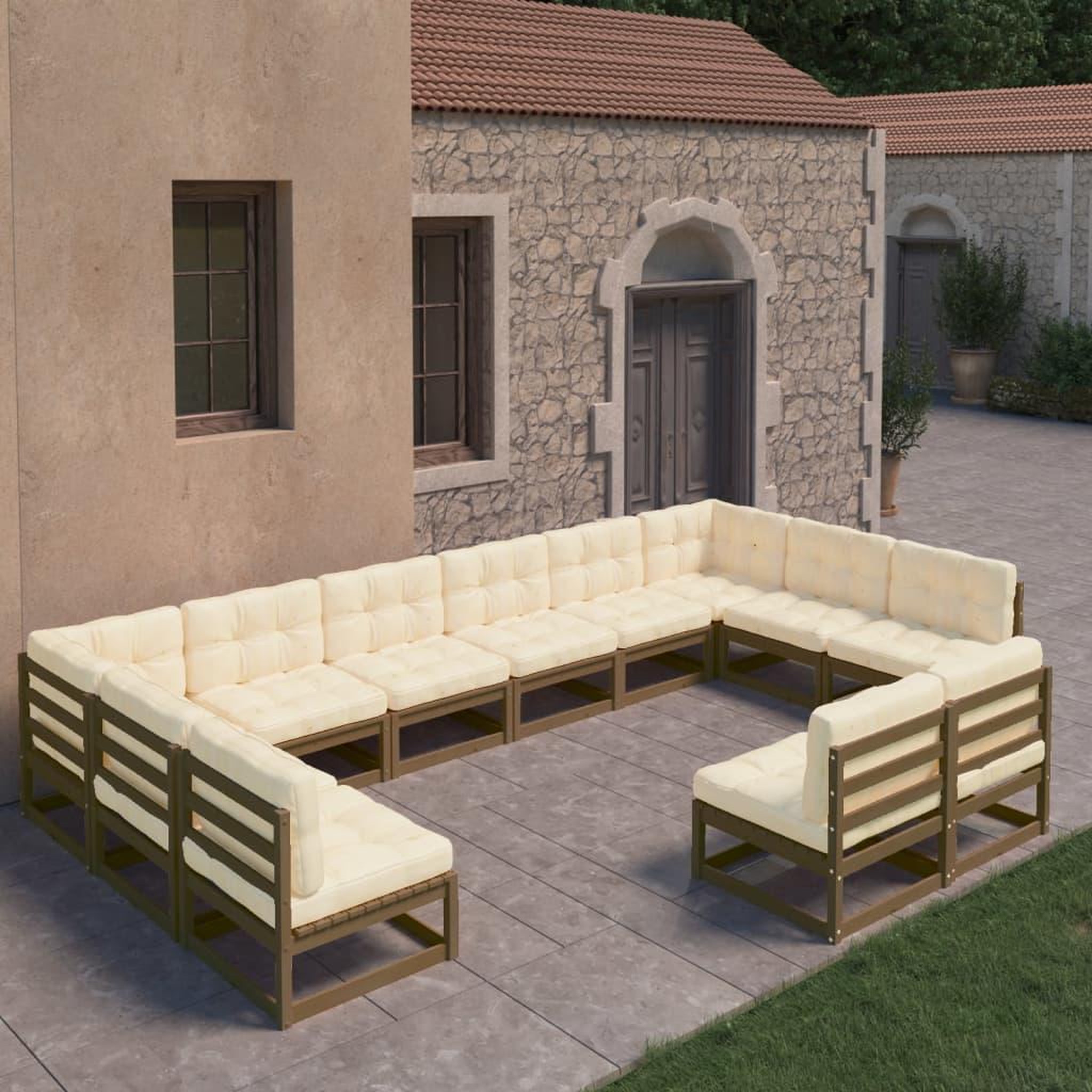 Voir la diapositive 1 : VIDAXL Salon de jardin 12 pcs avec coussins marron miel bois de pin