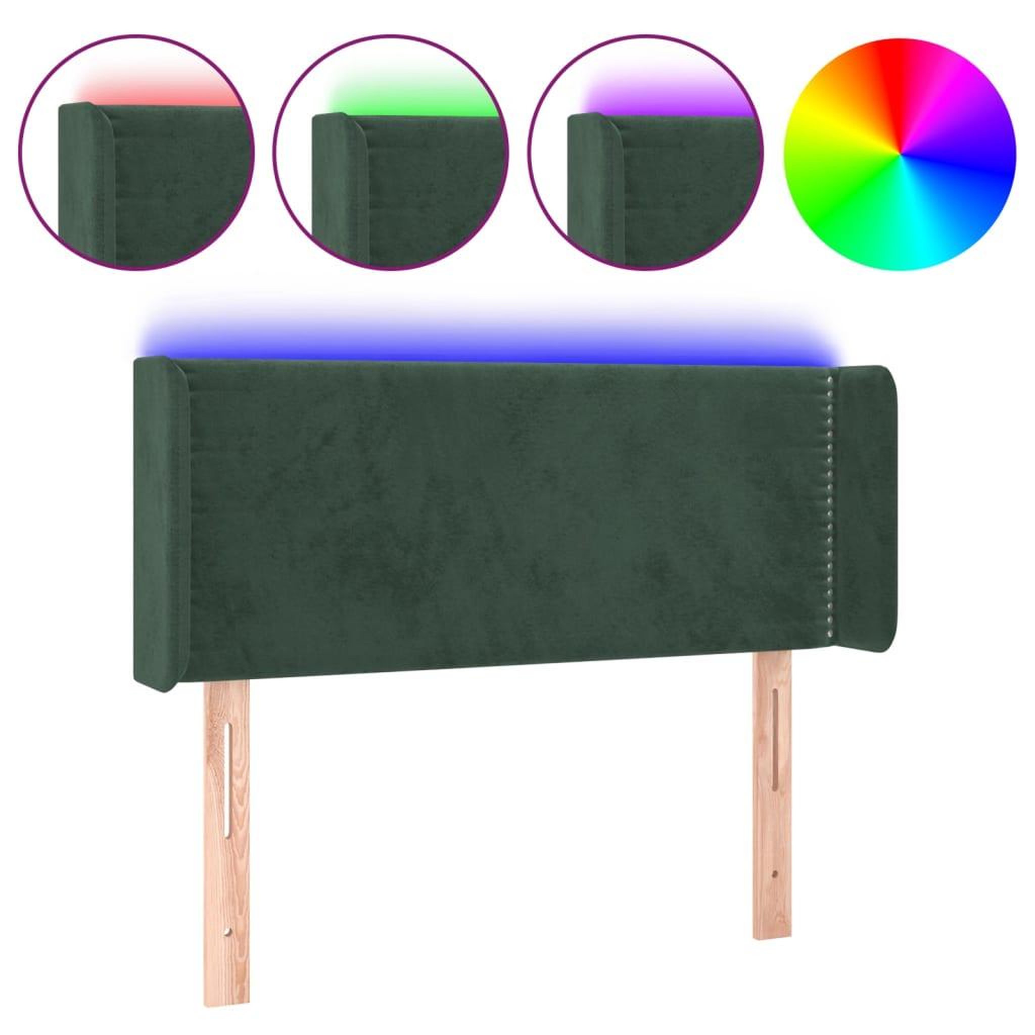 Voir la diapositive 2 : VIDAXL Tete de lit a LED Vert fonce 93x16x78/88 cm Velours
