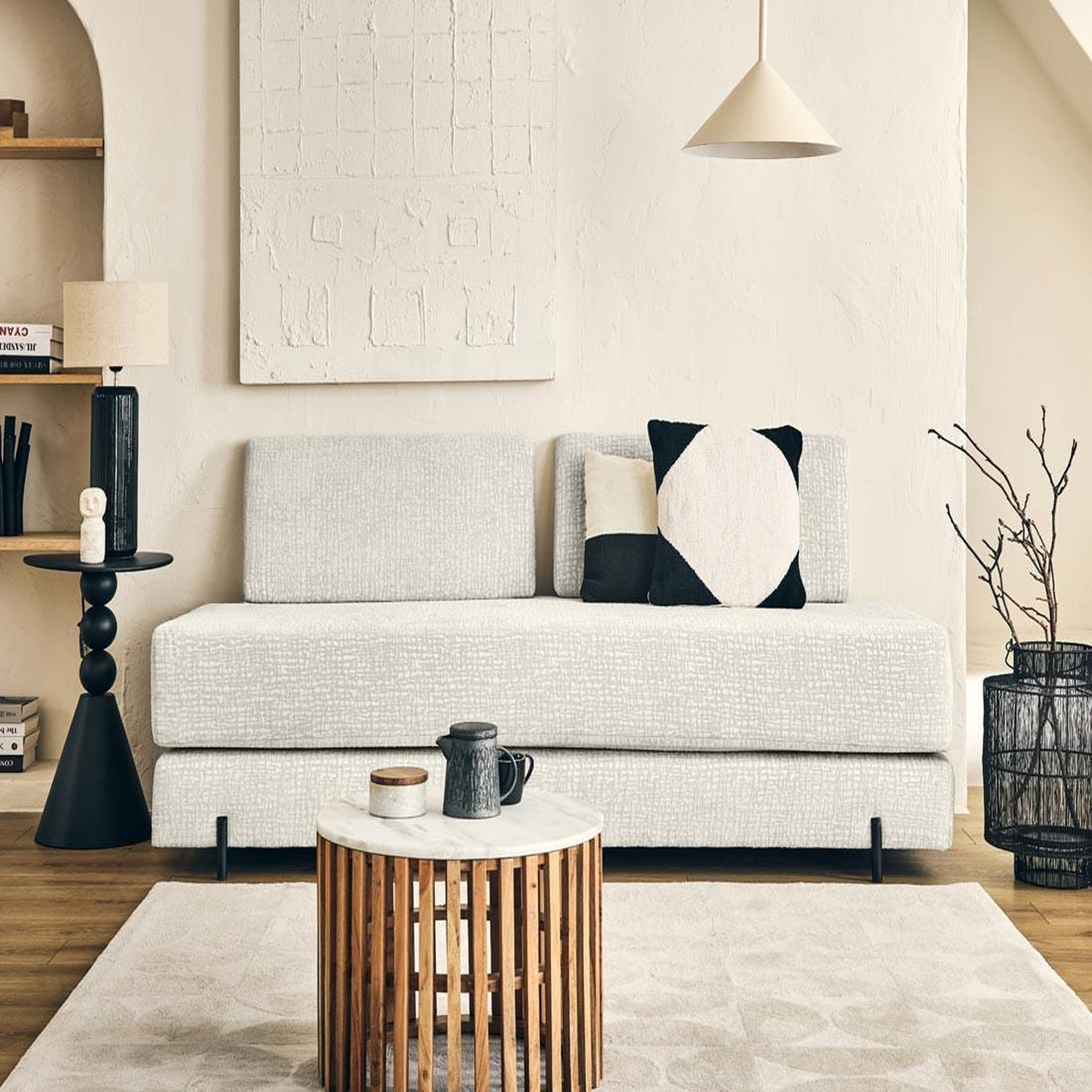 Voir la diapositive 3 : BEST MOBILIER Brescia - banquette 3 places convertible en tissu velours relief