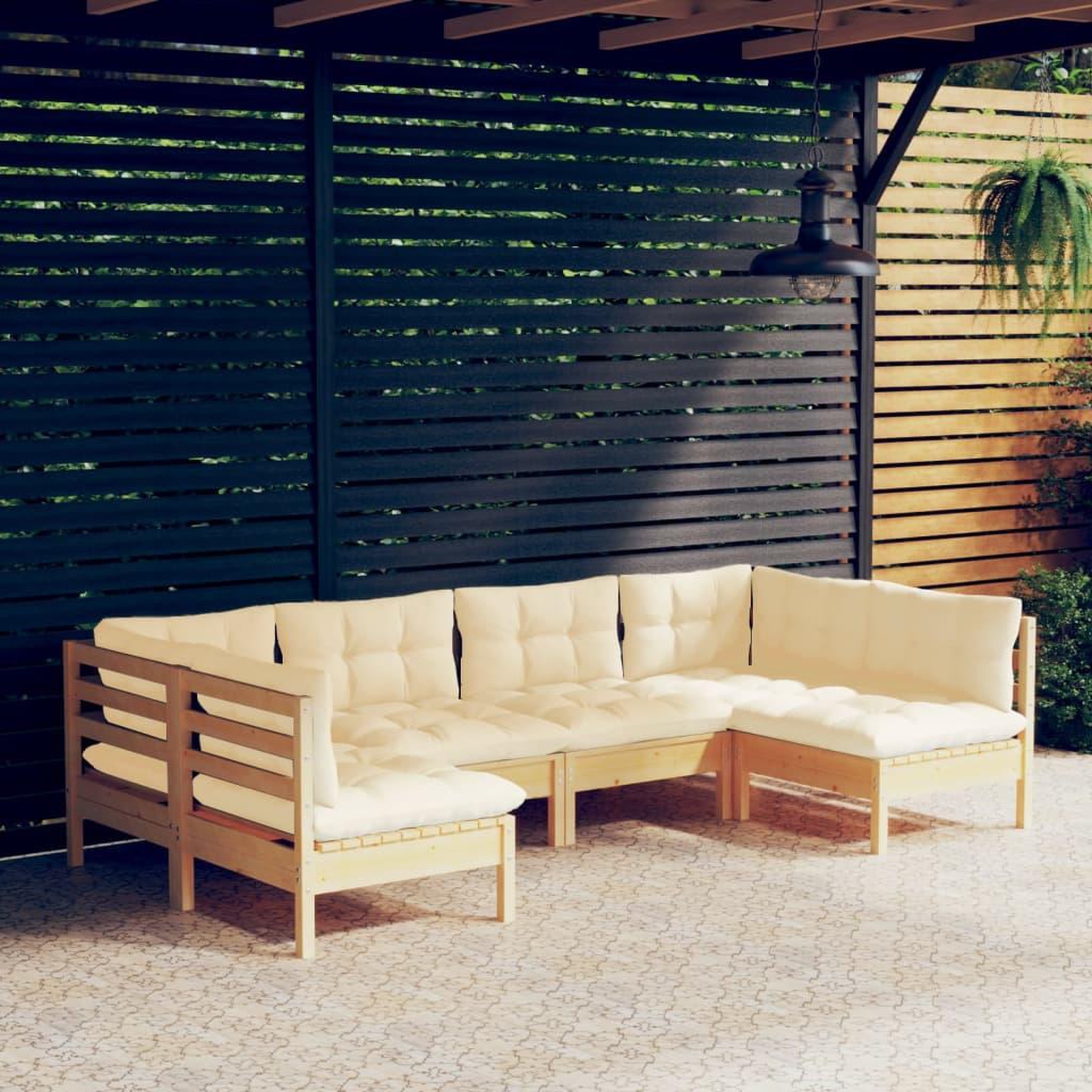 Voir la diapositive 1 : VIDAXL Salon de jardin 6 pcs avec coussins creme Bois de pin massif