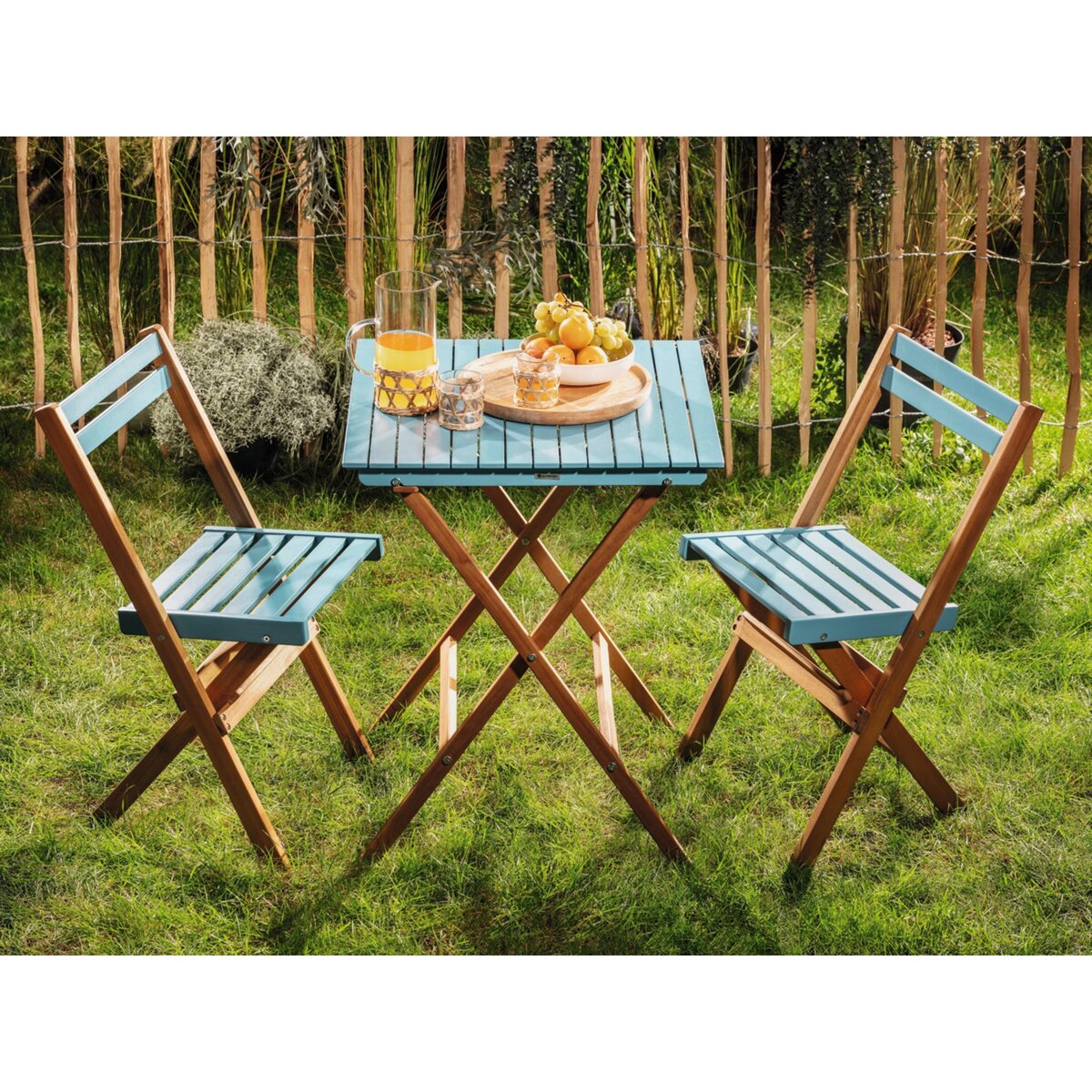 GARDENSTAR Salon de jardin - 2 places - Bois d'acacia - Bleu