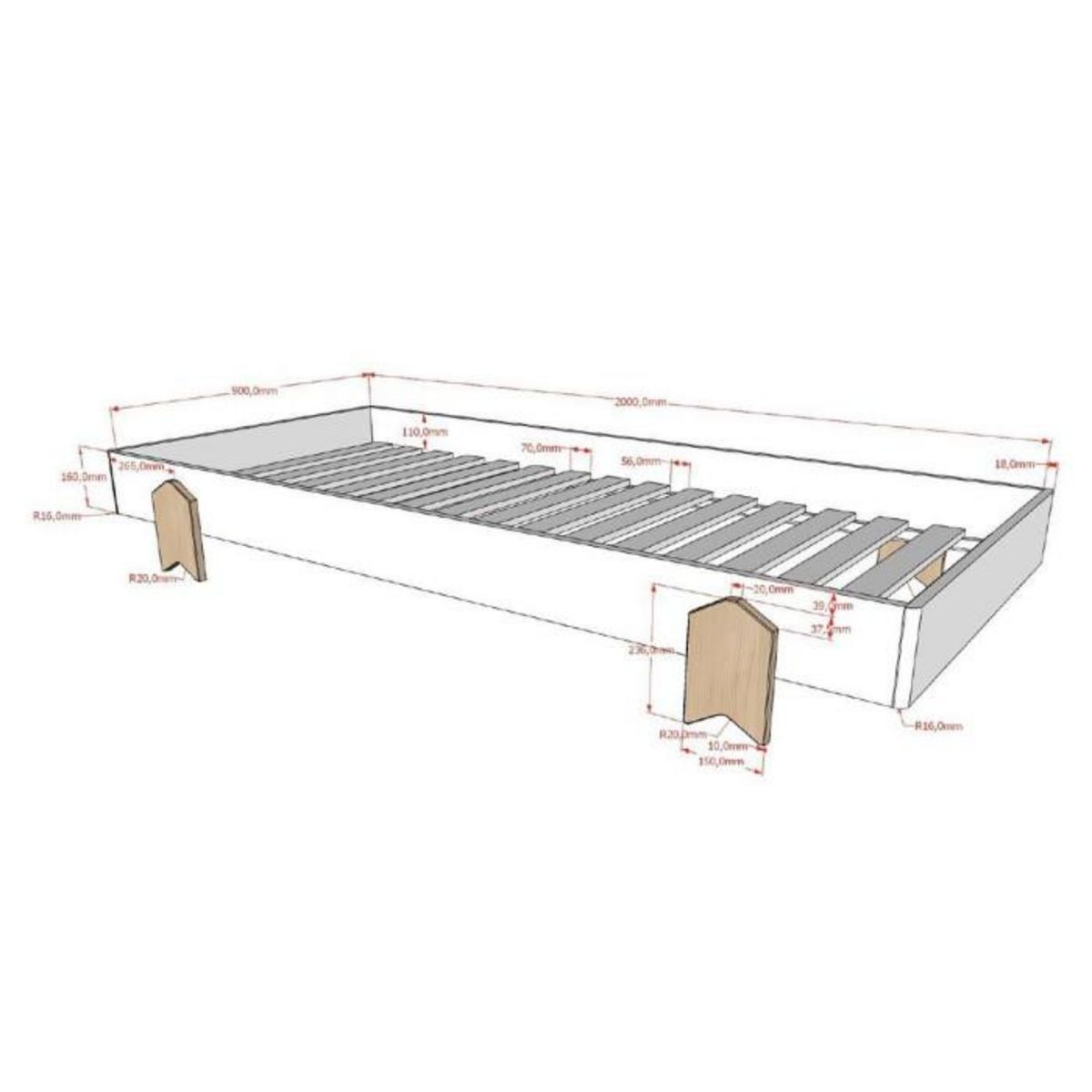 Paris Prix Lit Enfant en Bois  Modulo Arrow II  90x200cm Blanc