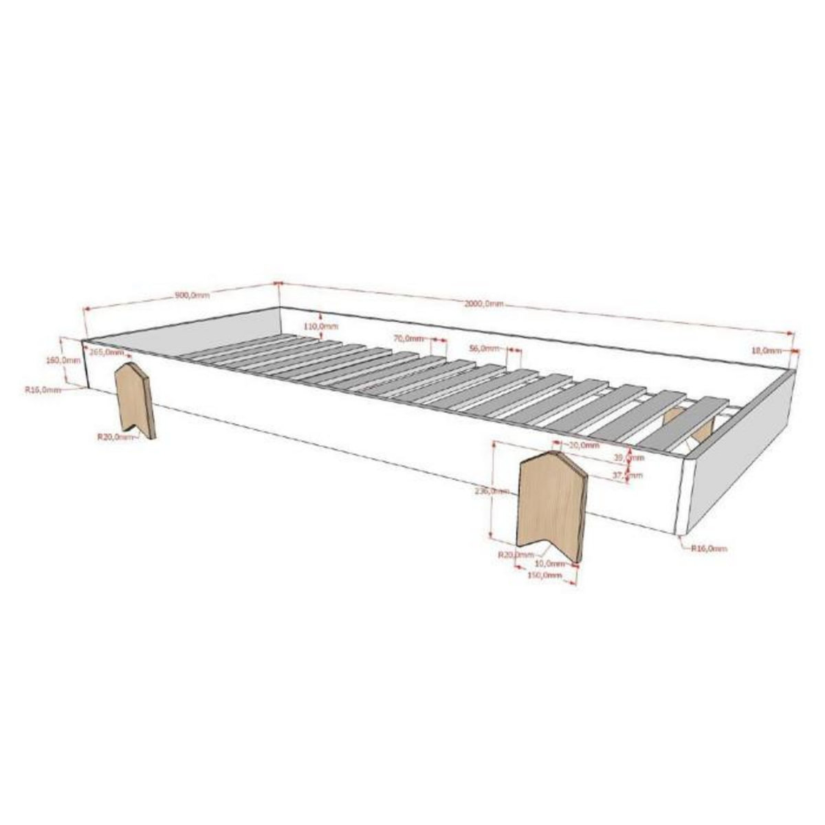Paris Prix Lit Enfant en Bois  Modulo Arrow II  90x200cm Blanc