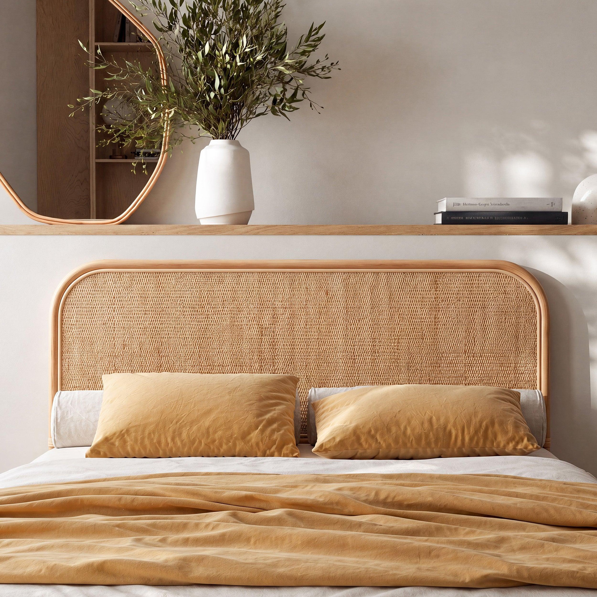 Voir la diapositive 2 : MAISON PAVANE Tête de lit 140 cm en rotin naturel-grace